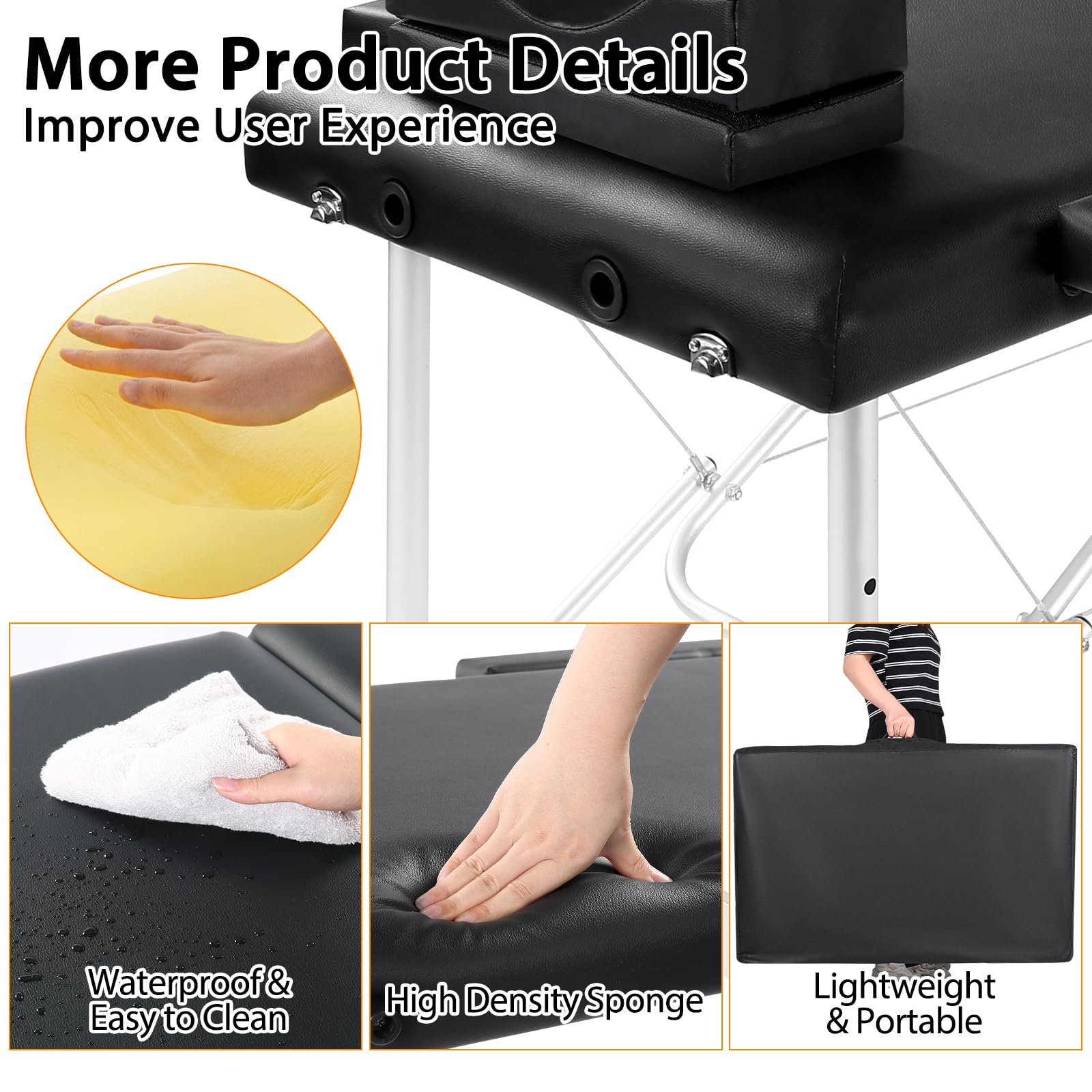 Portable Adjustable Lash Extension Bed - Professional Esthetician Salon Table with Waterproof Aluminum Frame & Eyelash Pillow - Perfect for Eyelash Extensions, Spa Treatments & Beauty Services (Black)
