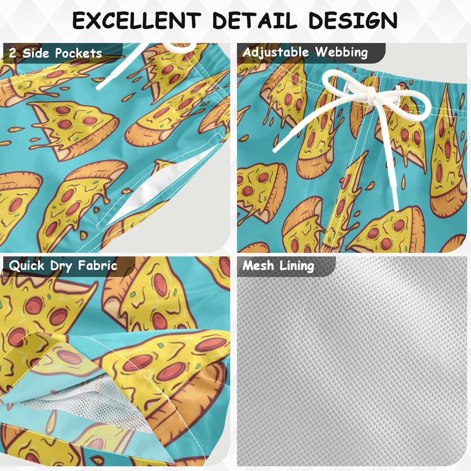 **Boys' Quick-Dry Swim Trunks for Toddlers - Slice Pizza Green Beach Board Shorts | 3T Swimwear for Pool, Beach & Water Play**