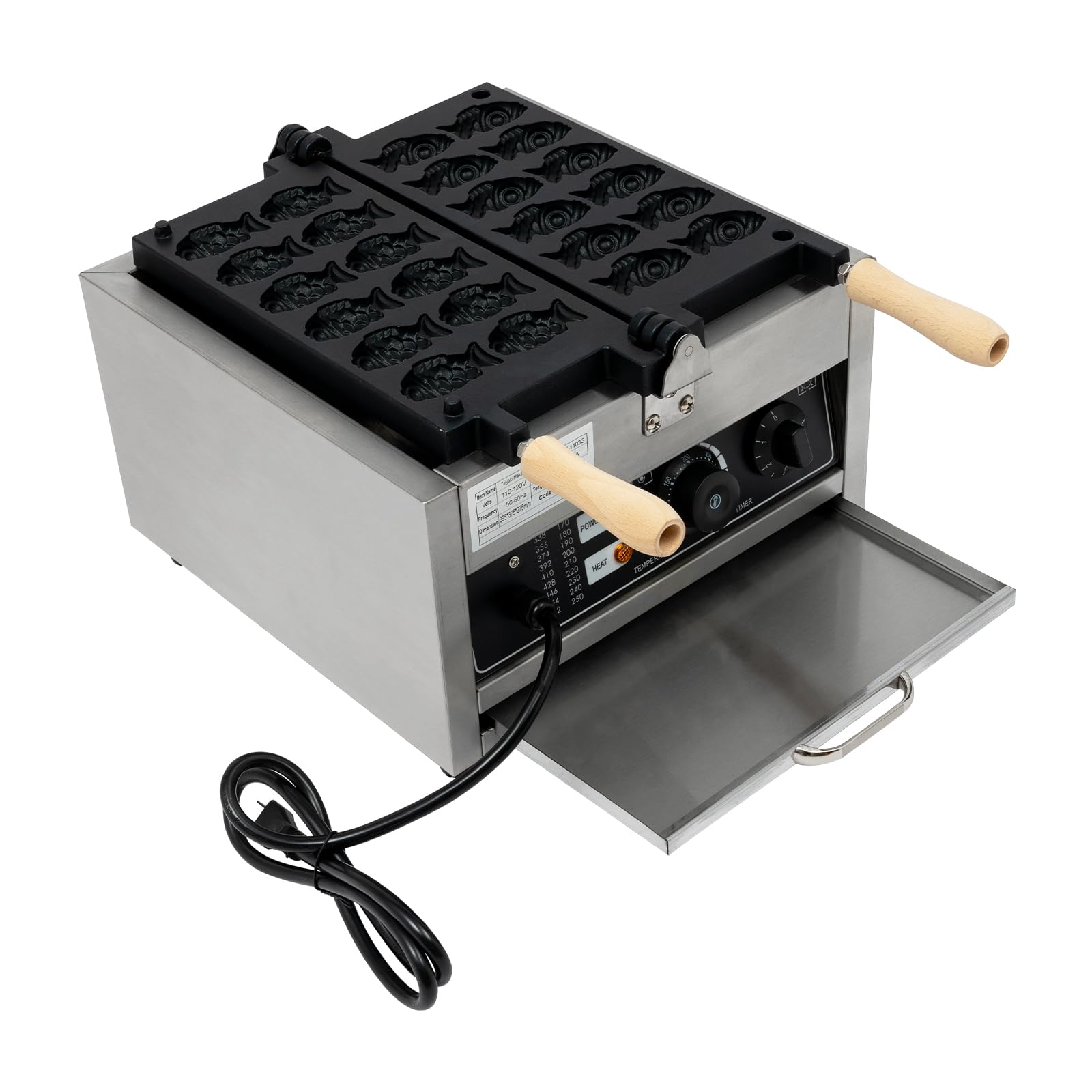 Commercial Mini Fish-Shaped Waffle Maker - 1.8KW Nonstick Pancake Machine with Time & Temperature Control - Perfect for Restaurants, Cafes, and Breakfast Catering