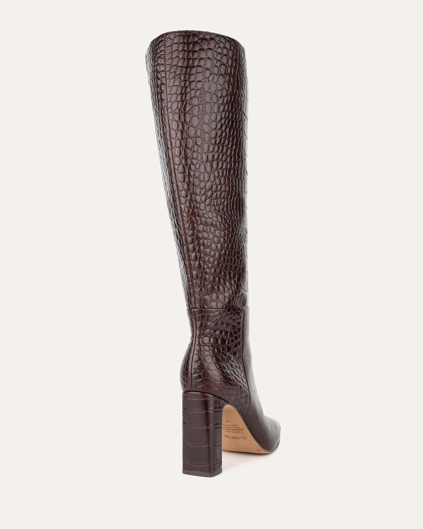 STORMI Women's Knee High Boots in Chocolate Croc Embossed Leather - Stylish & Comfortable for Fall, Winter & Outdoor Activities