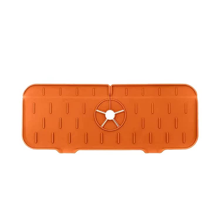 Non-Slip Silicone Faucet Handle Drip Tray - Water Splash Guard for Kitchen Sink - Anti-Leak Drainage Pad (Orange, 3-Pack) - Perfect for Preventing Water Spills and Keeping Countertops Dry