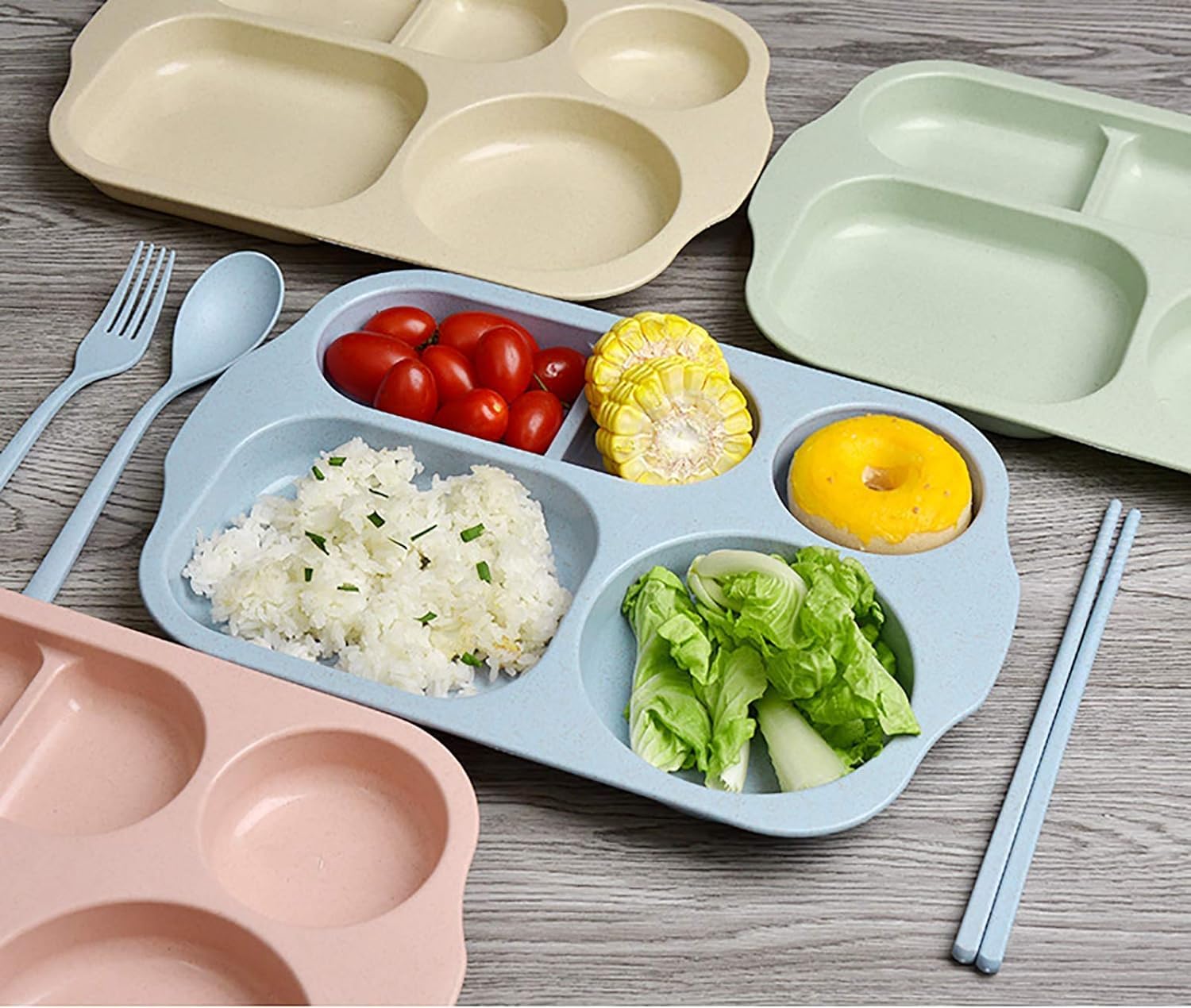 **Nicunom 8 Pack Unbreakable 5-Compartment Wheat Straw Divided Plates – BPA-Free, Microwave & Dishwasher Safe, 11 Inch – Perfect for Kids & Adults Lunch, Picnics, School, and Office Meals**