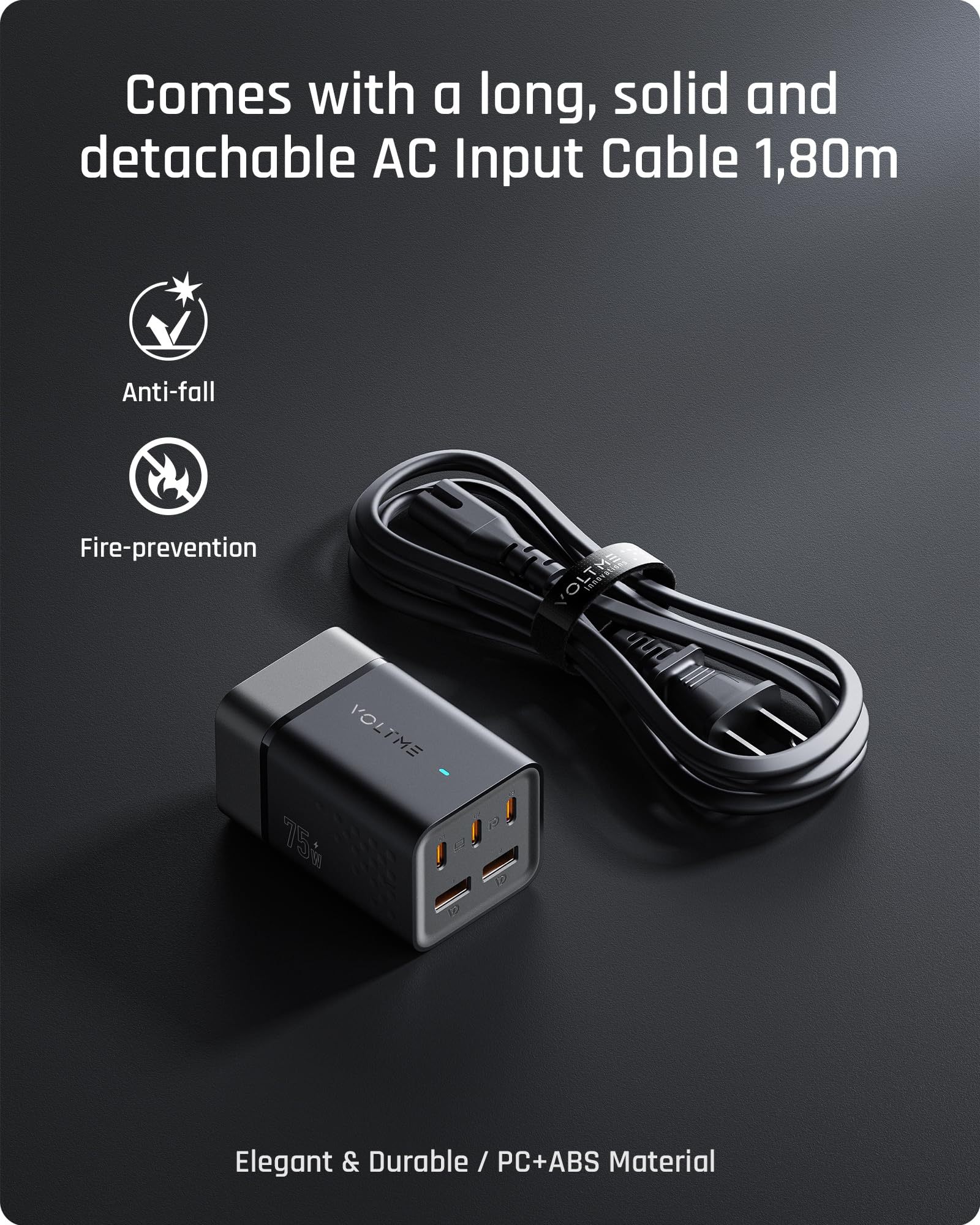 VOLTME 75W GaN III Fast Charger - 5-Port USB C Desktop Charging Station for iPhone 16/15/14, Galaxy S24/S23, MacBook Pro, Dell XPS - Compact Power Hub for Home, Office & Travel Charging Multiple Devices Simultaneously