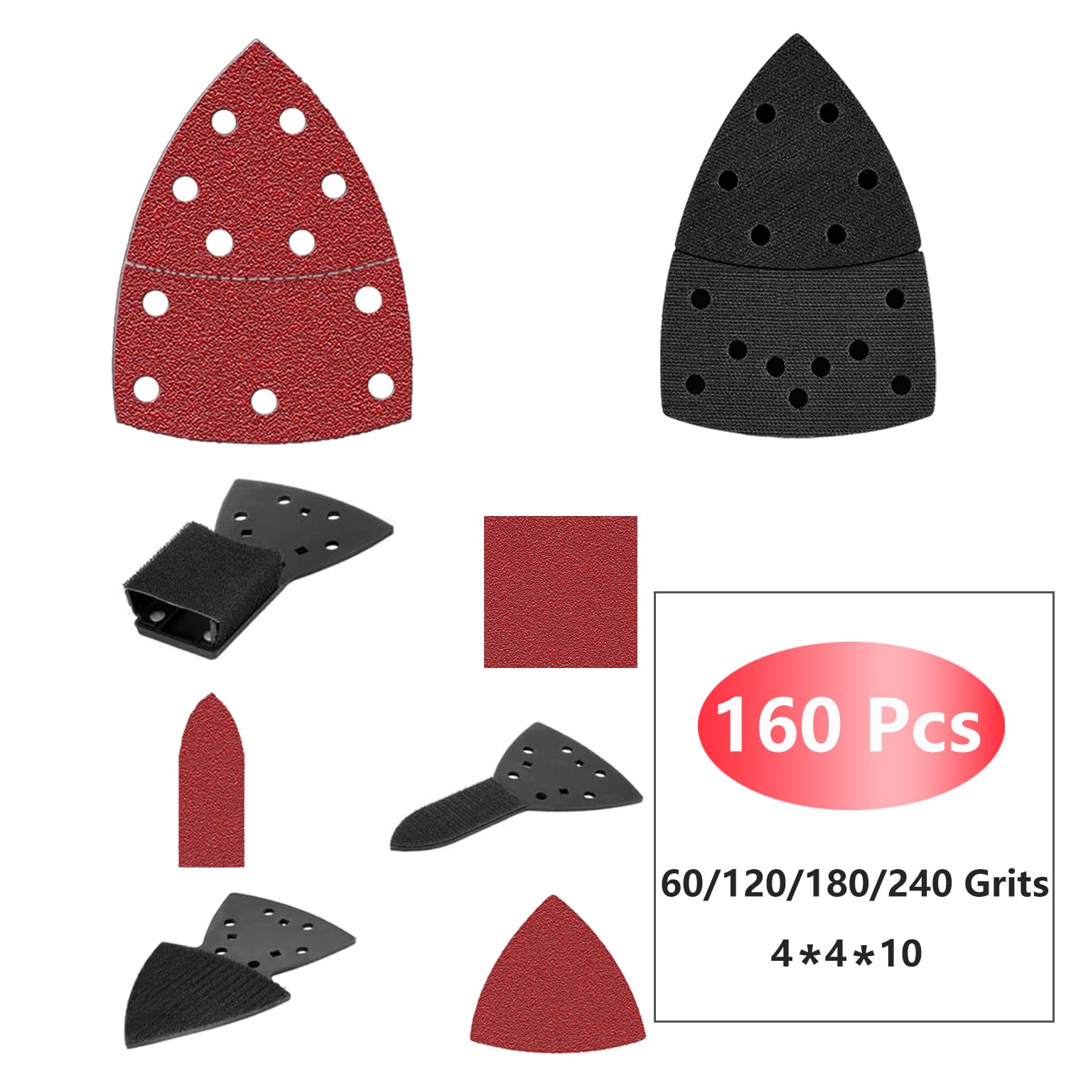 160-Piece Mouse Sander Sandpaper Kit - 60/120/180/240 Grit Sanding Sheets for Detail Sander, Finger Sander & Mouse Sander Pads - Perfect for Woodworking, Furniture Refinishing & DIY Home Projects