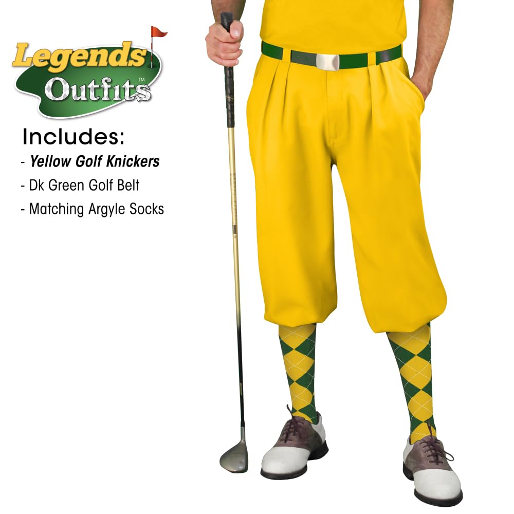 Men's Golf Outfit Set - Yellow & Dark Green Polo Shirt with Matching Pants - Perfect for Golf Tournaments & Casual Weekend Wear
