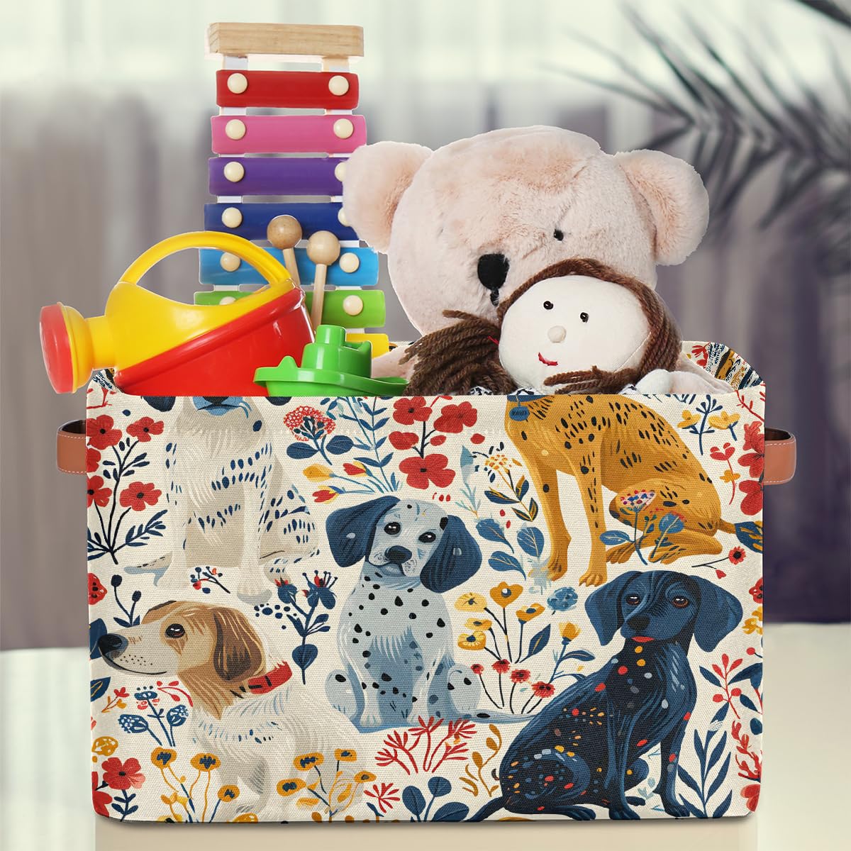 Cartoon Hand-Drawn Dog Foldable Storage Baskets with Handles - 2 Pack Decorative Organizer Bins for Shelves, Home & Office | Perfect for Bedroom, Bathroom, and Kids' Room Storage