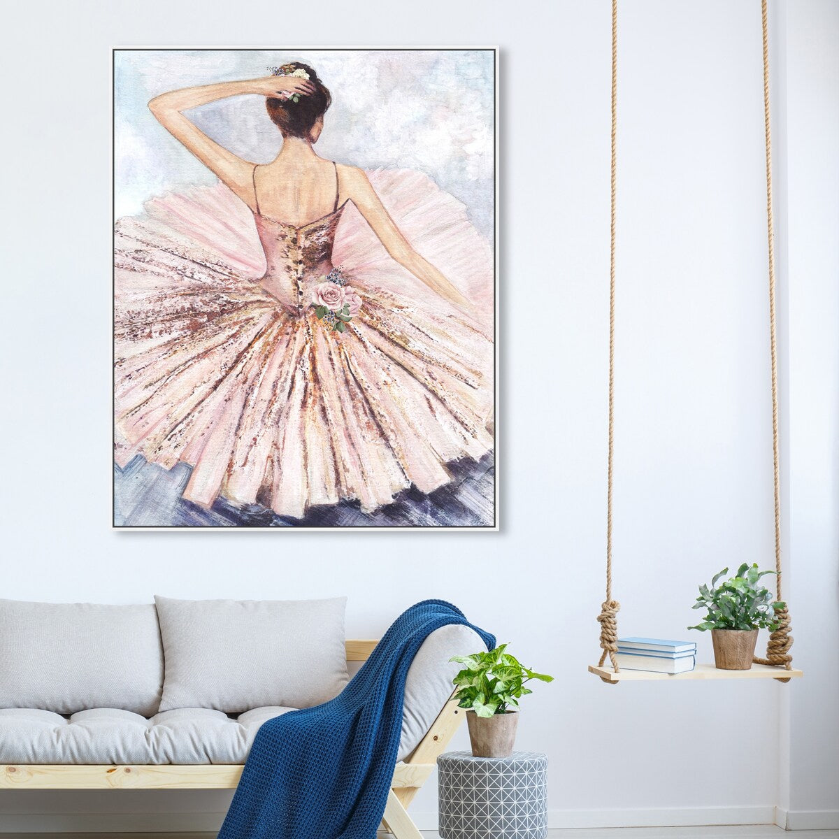 Ballet Dancer Tutu Glam Pink Framed Canvas Wall Art Print - Elegant Roses Inspired by Ballet - Perfect for Living Room, Bedroom & Dance Studio Decor