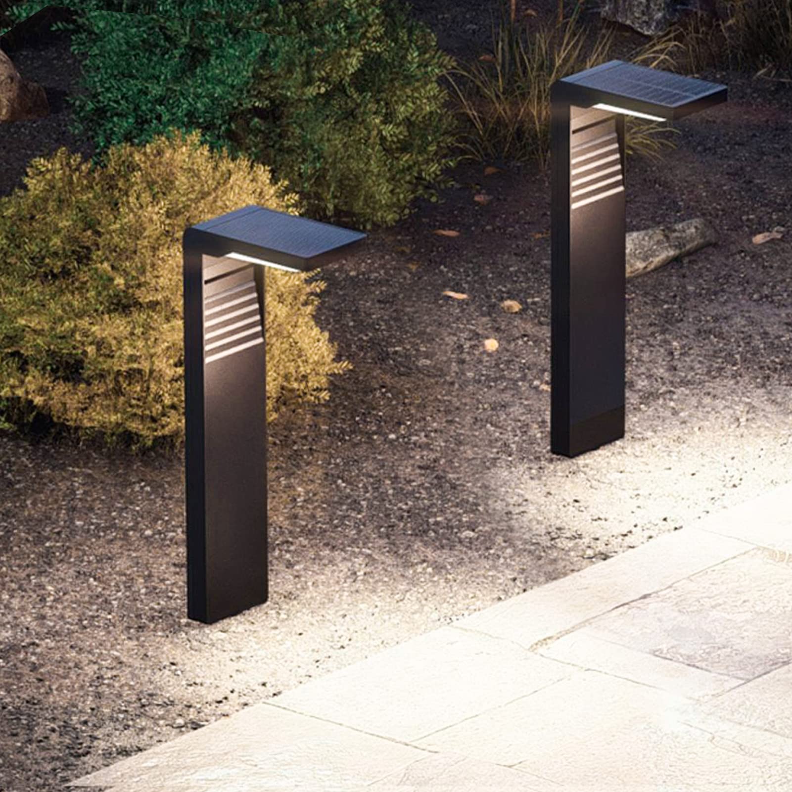 NATSUKAWA Solar Outdoor Lights Waterproof - 2 Pack L-Shaped Black Solar Pathway Lights with 3 Lighting Modes for Garden, Yard, Pathway & Landscape Spot Lighting (Cold White) - Ideal for Driveway, Walkway, Patio & Backyard Decoration