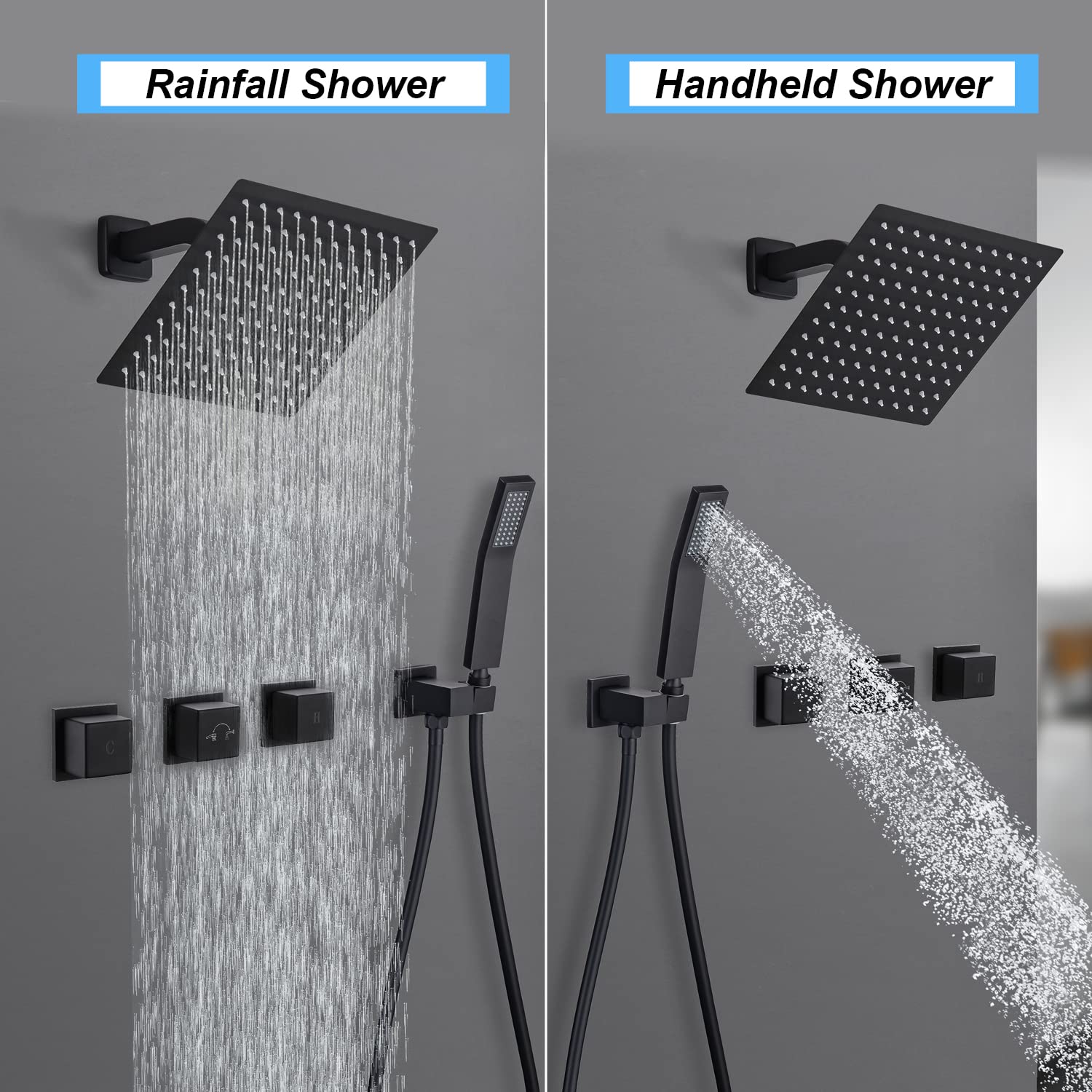 Matte Black 3-Handle Tub Shower Faucet System - High Flow Rain Shower Head & Handheld Spray Combo with Wall Mount Trim Kit & Valve | Perfect for Modern Bathroom Renovations & Spa-Like Shower Experience