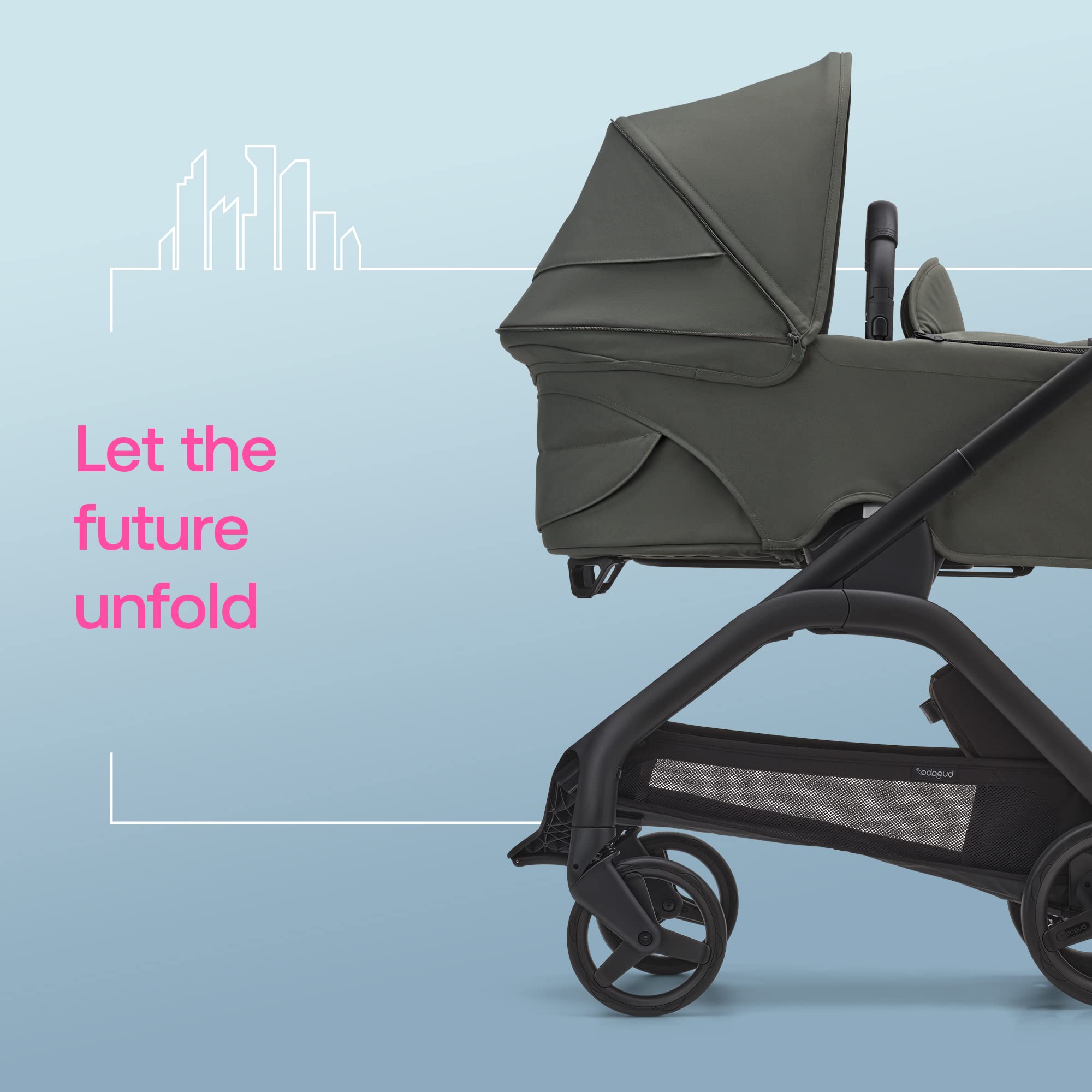 Bugaboo Dragonfly City Stroller with Full-Size Baby Bassinet & Toddler Seat - One-Hand Fold, Full Suspension, Large Storage Basket - Black Chassis & Forest Green Canopy - Perfect for Urban Walks, Shopping & Travel