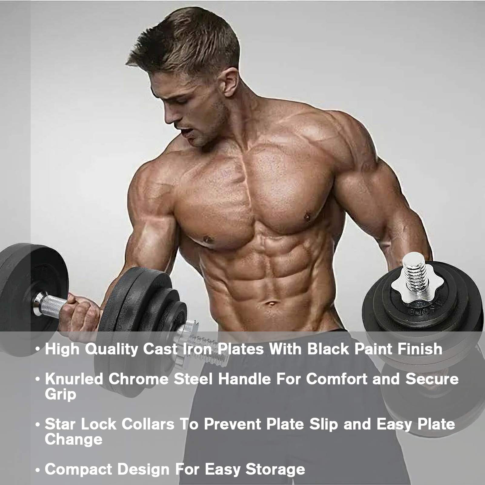 Adjustable Cast Iron Dumbbells 65lbs (2x32.5lbs) Pair - Home Gym Strength Training Equipment for Weight Lifting, Bodybuilding & Fitness Workouts