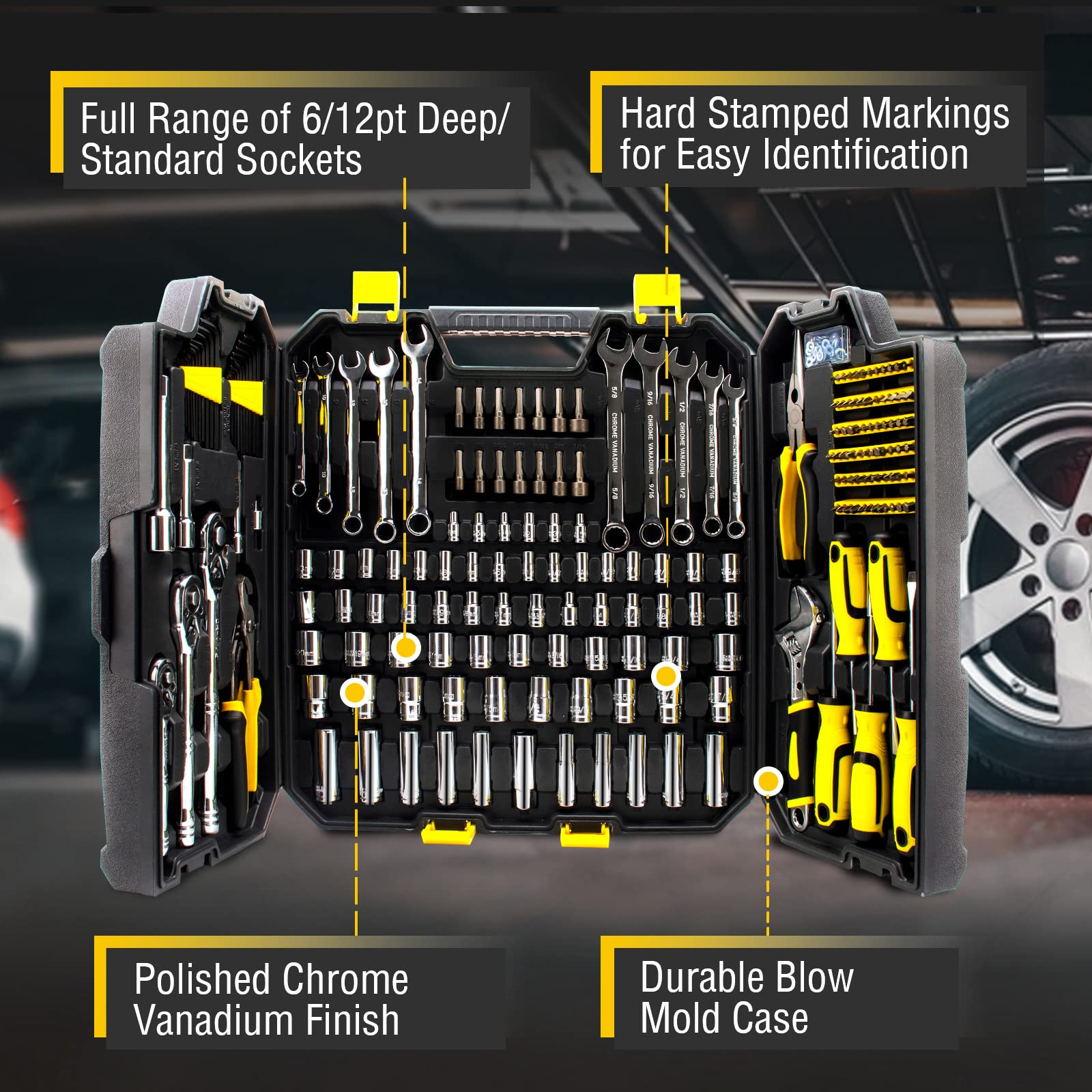 AZUNO 303-Piece Professional Mechanic Tool Set - Complete DIY Hand Tool Kit for Auto Repair & Home Improvement - Durable Multi-Function Tool Organizer with Black Storage Case - Perfect for Car Maintenance, Household Fixes & Workshop Projects