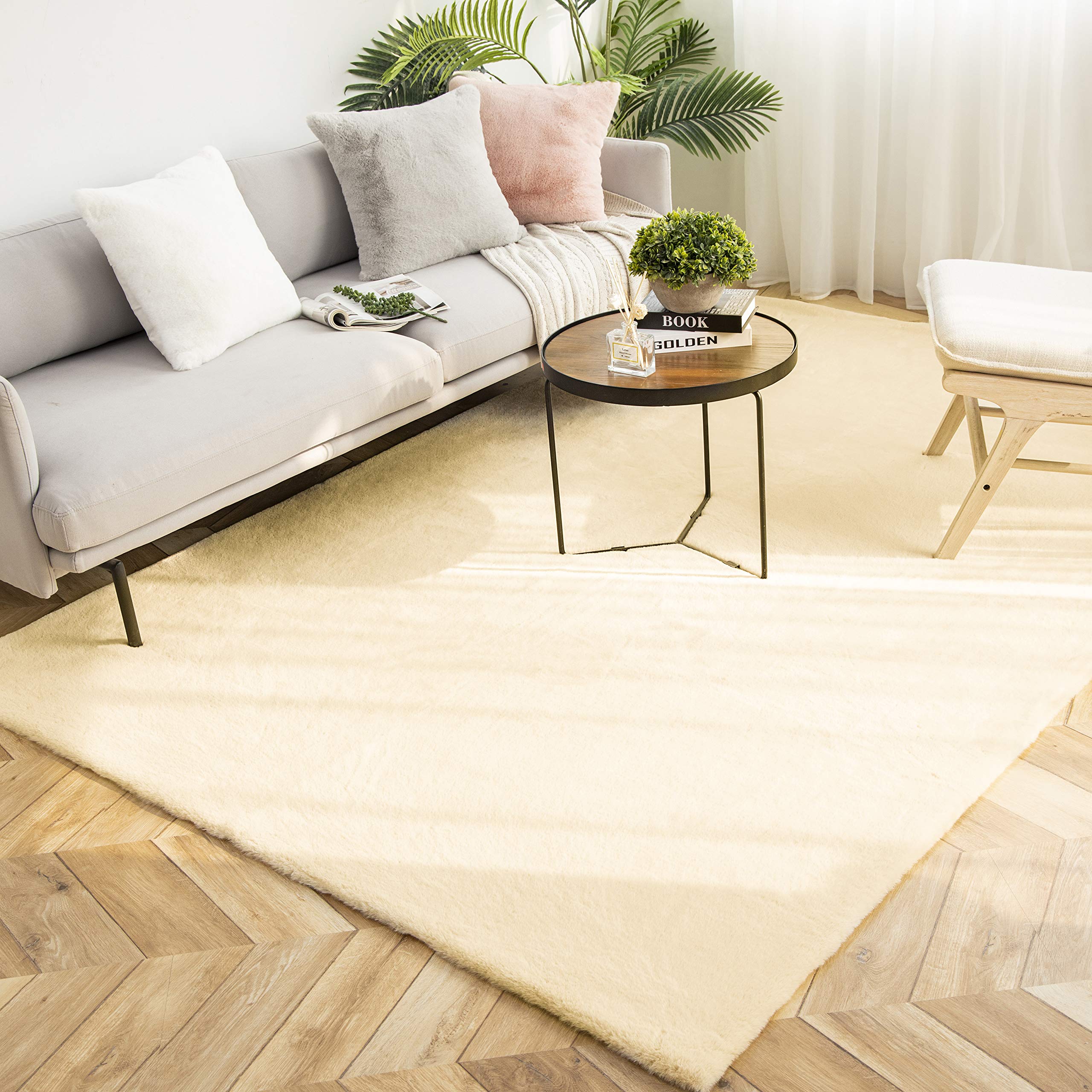 Ashler Ultra Soft Faux Rabbit Fur Rug - 6x9 Feet Yellow Faux Fur Area Rug for Living Room, Bedroom, Couch & Floor Cover | Cozy Home Decor, Perfect for Winter Warmth & Pet-Friendly Spaces