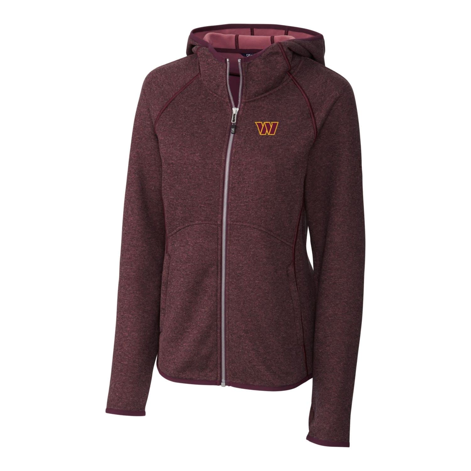 Cutter & Buck Women's Heathered NFL Mainsail Full-Zip Hoodie Jacket - Comfortable Fleece Pullover for Football Fans, Game Day Outfits & Casual Wear