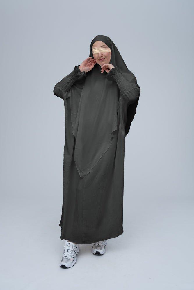 Premium Dark Gray Prayer Gown for Women - Modest Islamic Abaya for Umrah, Hajj & Daily Prayers - Lightweight & Breathable Fabric for Comfort in Mosque or Home Worship