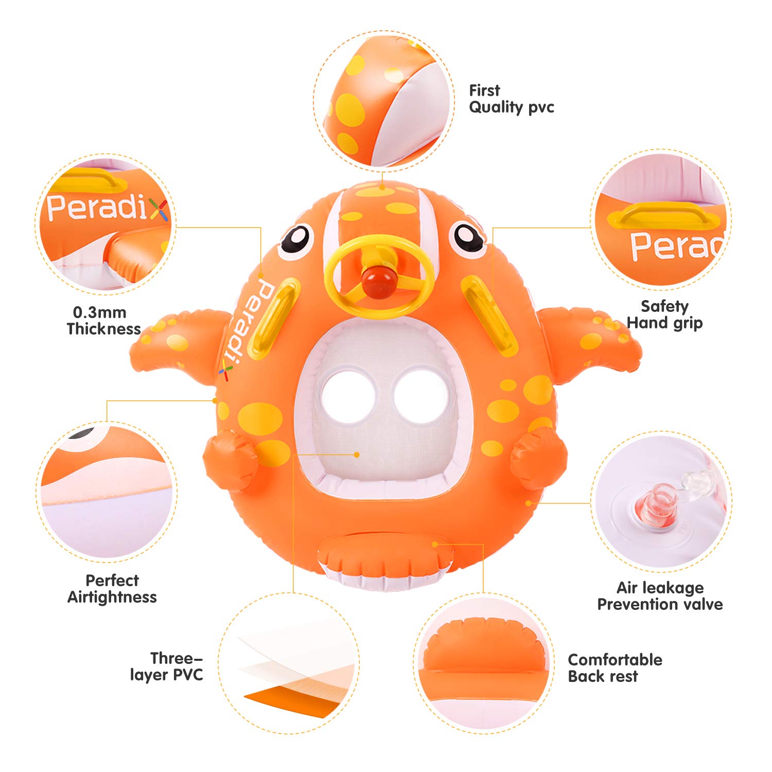 Peradix Inflatable Baby Pool Float with Canopy - Removable Sun Shade, Whale Toddler Swim Ring, Infant Water Toys for Safe Swimming & Outdoor Fun
