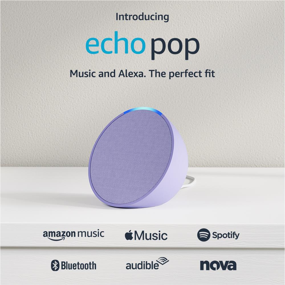 Amazon Echo Pop Compact Smart Speaker with Alexa - Lavender Bloom | Smart Home Control, Music Streaming, Hands-Free Voice Assistant | Perfect for Bedroom, Kitchen, or Office