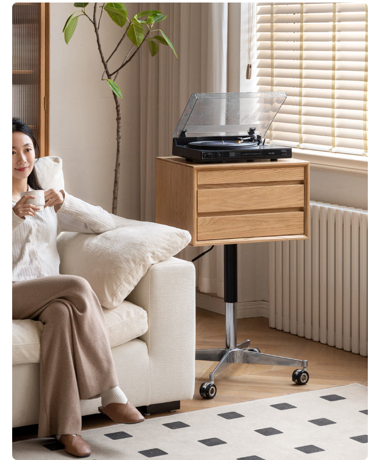 Solid Oak Wood Lift-Top Side Table with Wheels - Perfect for Living Room, Bedroom, or Office as Coffee Table, Nightstand, or Mobile Workstation