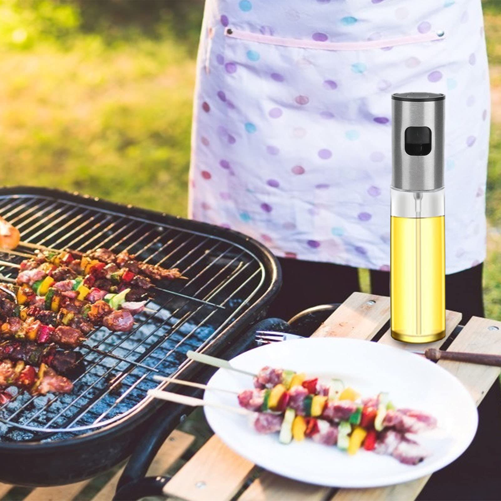 Stainless Steel Oil Sprayer Bottle 100ml - Push Type Olive Oil Sprayer for Kitchen, Cooking, Baking & Salad Dressing - Perfect for Home, Restaurant & Healthy Meal Prep