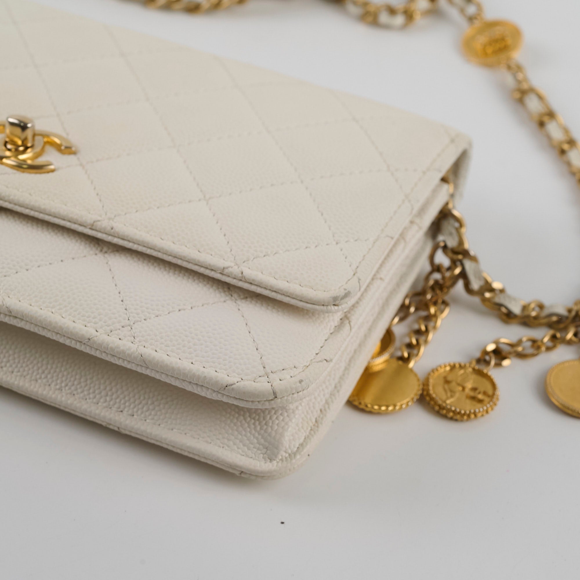 Chanel Caviar Leather Wallet On Chain WOC in White/Cream with Microchip - Luxury Crossbody Bag for Women, Perfect for Evening Events & Daily Use