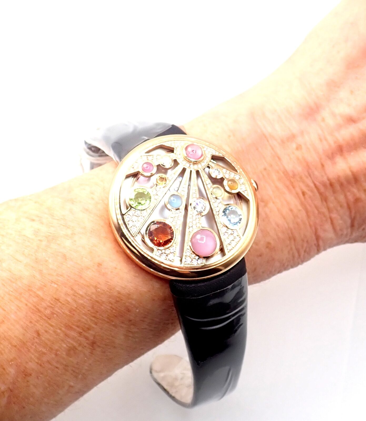Bulgari Mediterranian Eden 18k Rose Gold Diamond Watch with Mother of Pearl Dial & Color Stones - Luxury Women's Timepiece for Special Occasions & Evening Events