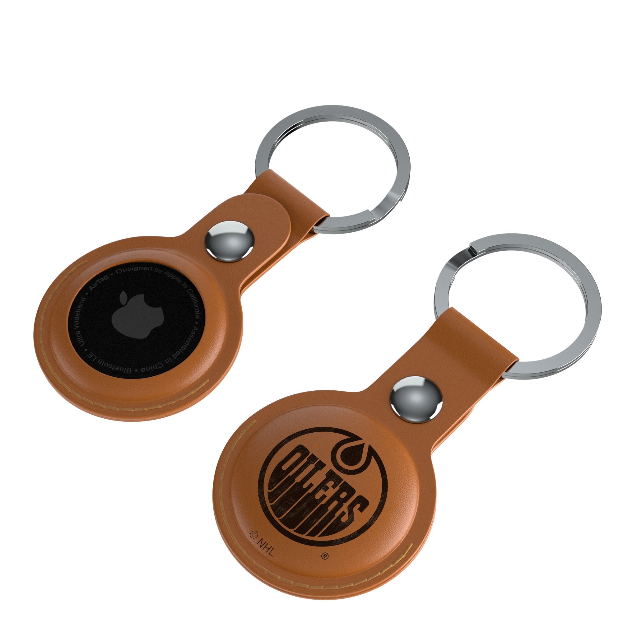 Edmonton Oilers Brown Leather AirTag Holder 2 Pack - Secure Key Finder for Wallets, Bags & Luggage Tracking
