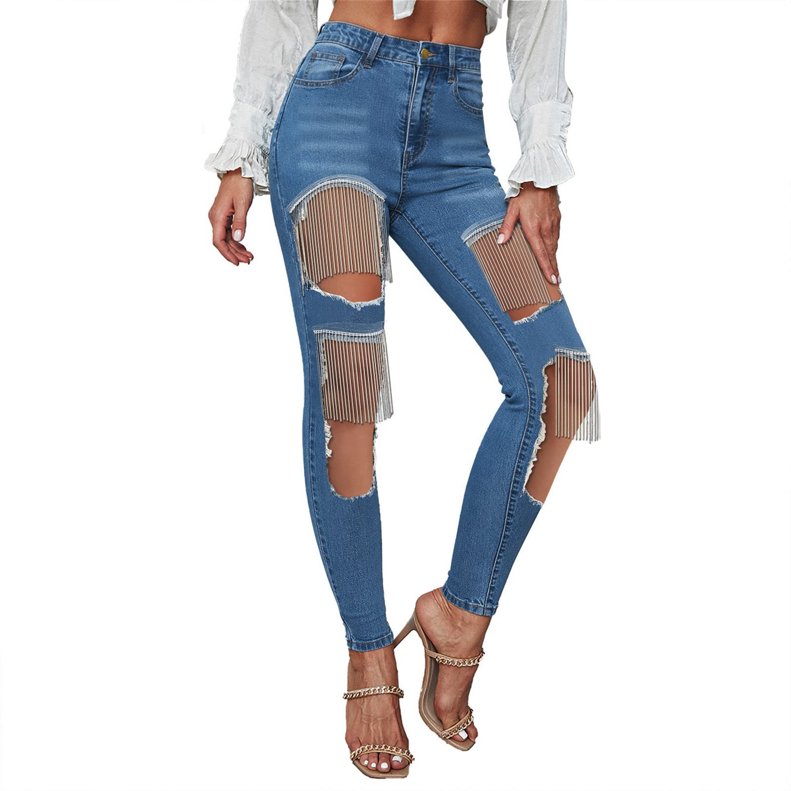 High Waist Stretch Denim Jeans for Women - Elastic Comfort Fit with Button Hole & Loose Trousers Design | Perfect for Casual Wear, Office Outfits & Everyday Fashion