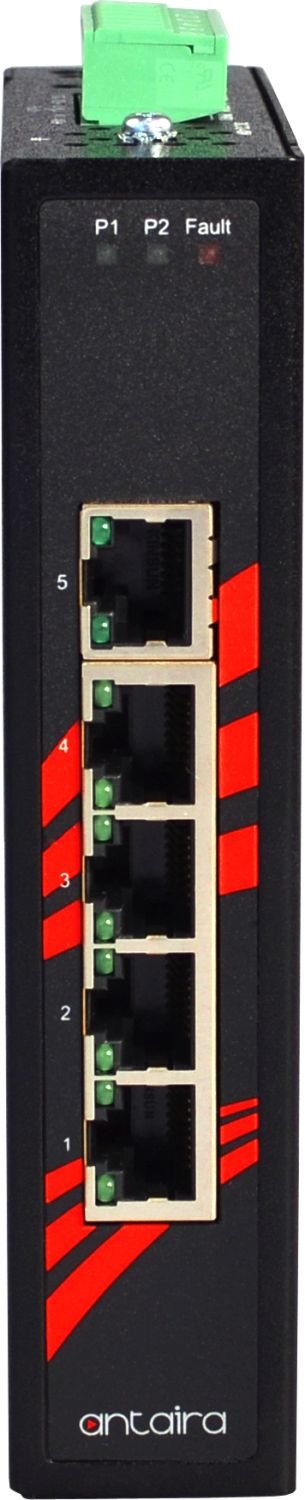 Antaira LNX-500AG-T Industrial 5-Port Gigabit Ethernet Switch | DIN Rail Mount | -40°C to 75°C Operating Temp | 12-48VDC Redundant Power | Rugged for Harsh Environments | Factory Automation & Outdoor Networking