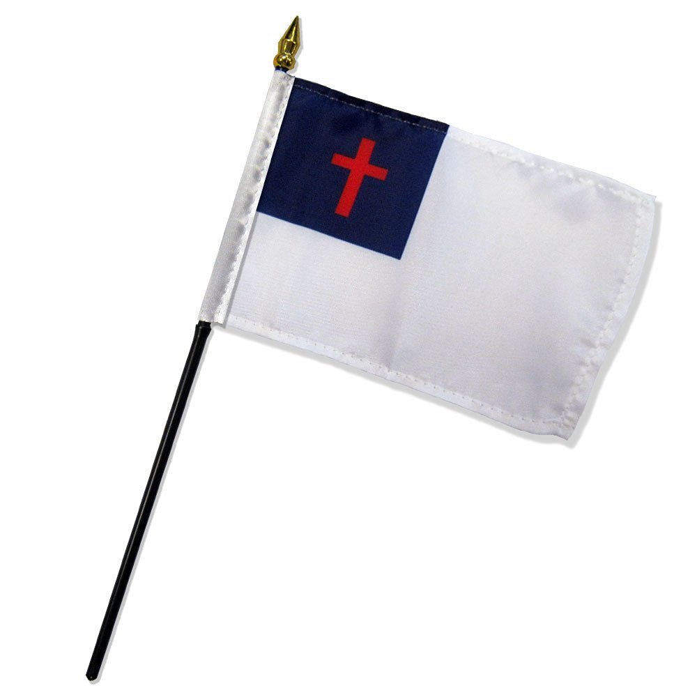 Christian 4x6 Inch Desk Stick Flags - Pack of 12 Mini American Flags for Office Decor, Church Events & Patriotic Displays
