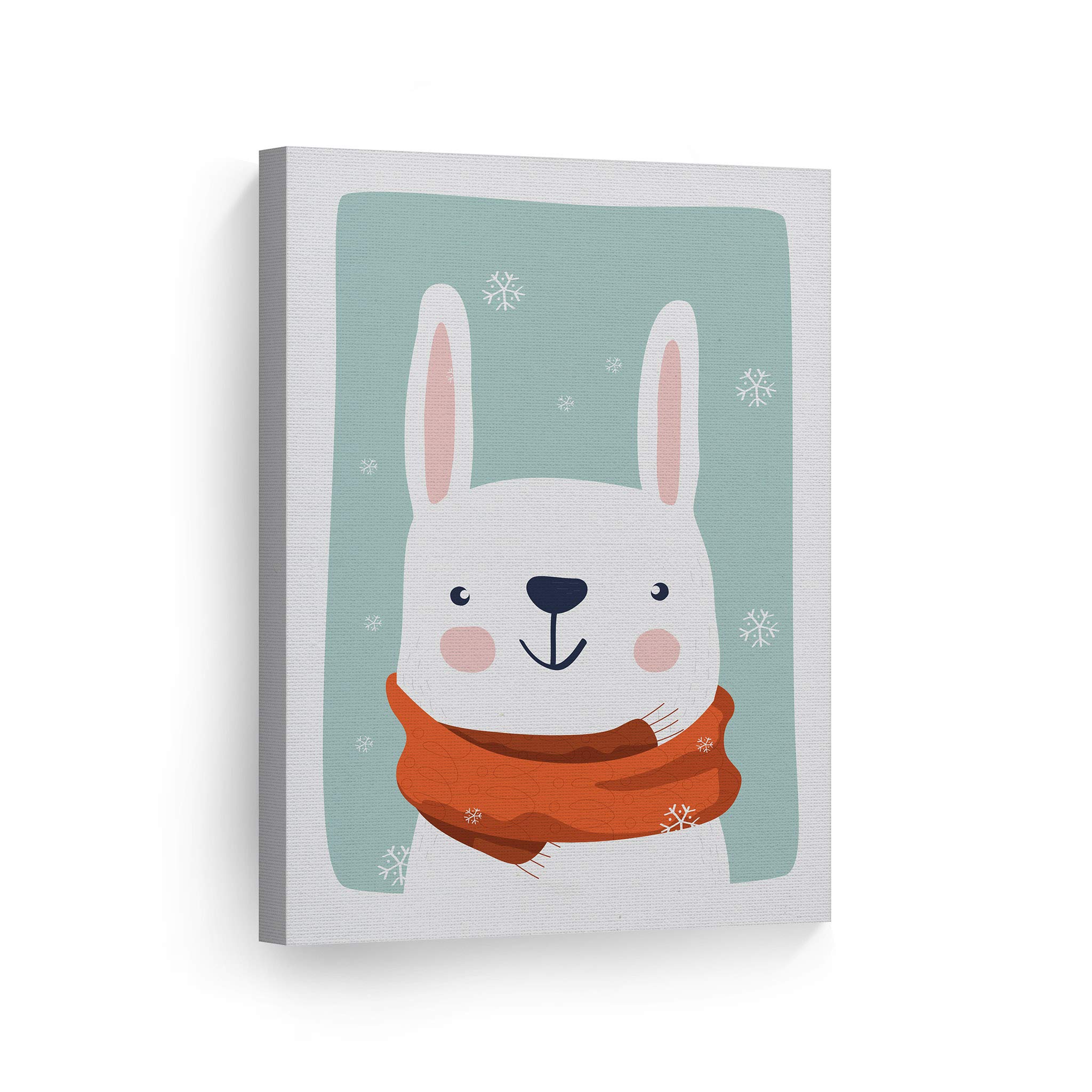 Cute Rabbit Winter Theme Canvas Print - Turquoise Background Wall Art for Kids Room, Nursery & Baby Room Decor | Made in USA 40x30 | Perfect for Birthday Gifts & Christmas Decorations