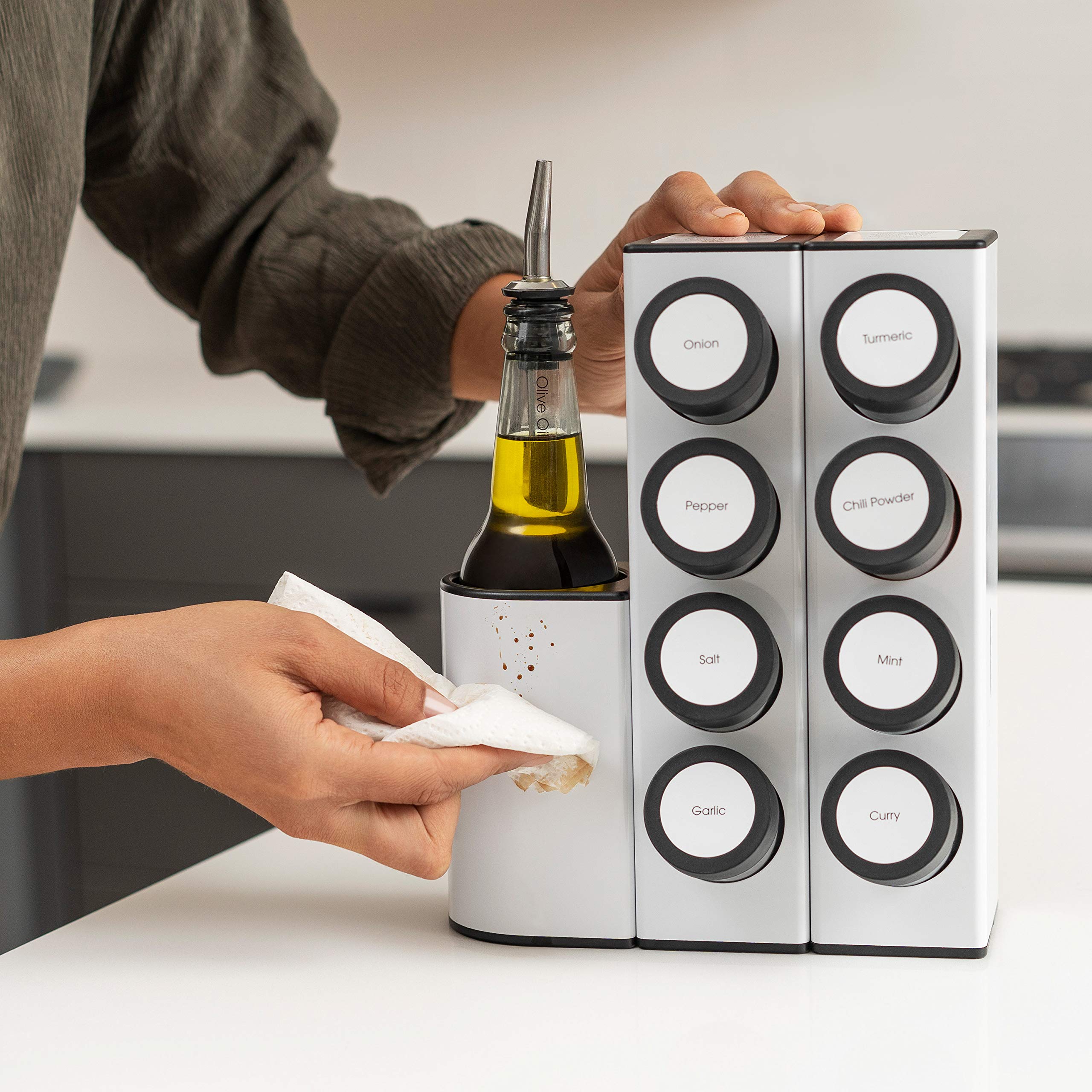Prepdeck Chef Caddy Spice Rack Organizer with Seasoning & Oil Storage - Includes Spice Labels & Blank Labels for Kitchen Counter Organization - Perfect for Home Chefs & Cooking Enthusiasts