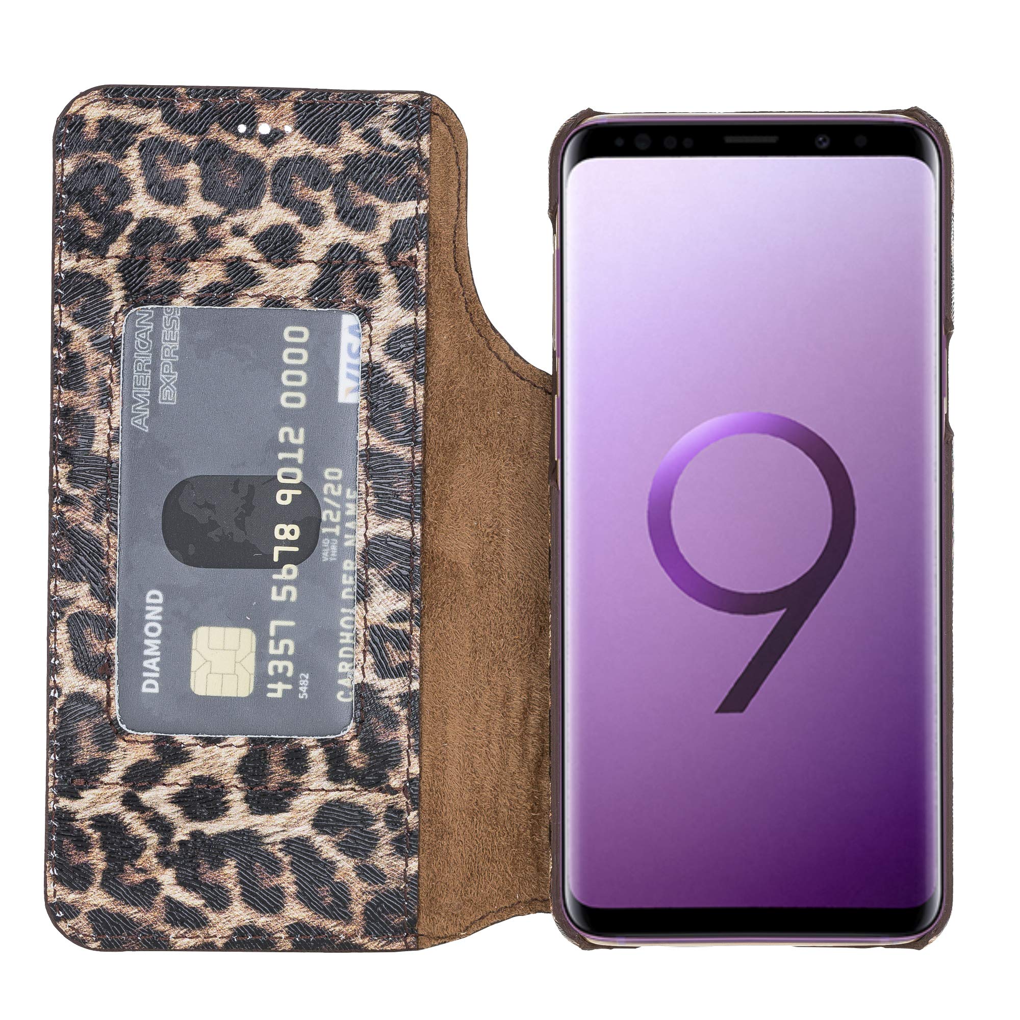 Venito Venice Slim Wallet Case Compatible with Samsung Galaxy S9 - Stand, Self-Closing & RFID Blocking Protection - Leopard Print Design - Perfect for Travel, Work & Everyday Use