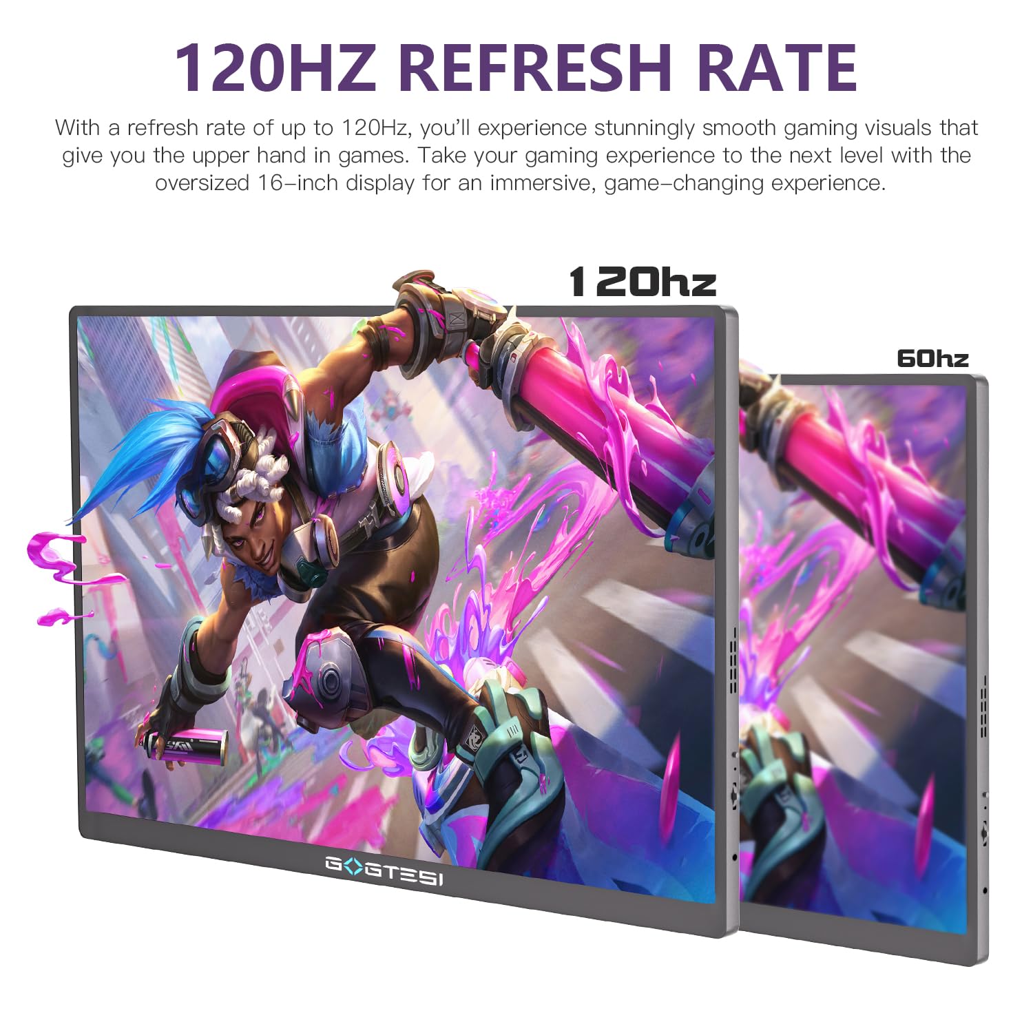 16 Inch Portable Monitor - 2.5K 120Hz QHD IPS Matte Screen with USB-C & HDMI, Ultra Bright Eye Care Display for Laptop, PC, MAC, Phone, Nintendo Switch, PS5, Xbox - Perfect for Office Work, Gaming & Travel