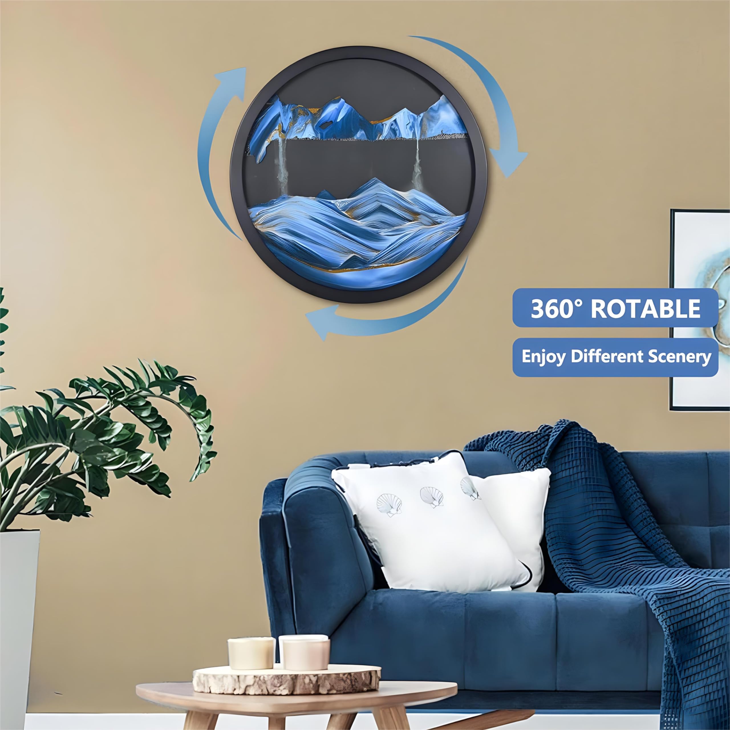 BBYYT 23.6'' Moving Sand Wall Art - Rotating Sandscape Sculpture for Home & Office Decor | Blue-Black Background Deep Sea Design | Stress Relief Wall Decor for Living Room, Bedroom & Workspace