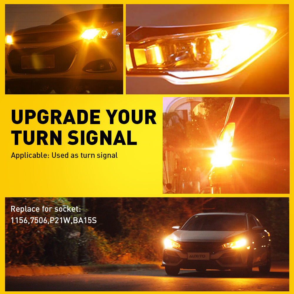 1156 7506 P21W BA15S LED Turn Signal Light Bulbs - CANBUS Error Free with Built-in Load Resistor - Amber Yellow - Perfect for Cars, Trucks, Motorcycles & Trailers