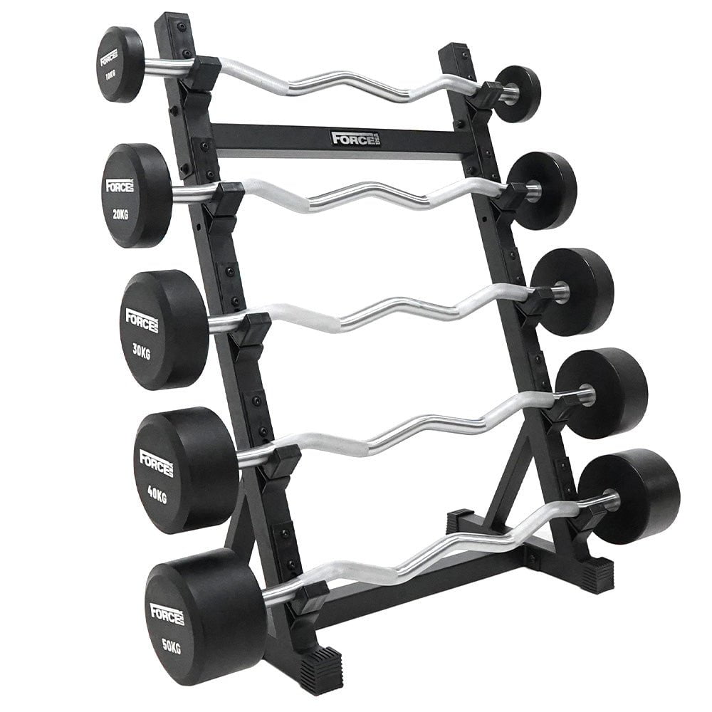 Force USA Fixed Curl Barbell Set with Stand - 45lb Olympic Weight Bar & EZ Curl Bar for Home Gym Strength Training - Perfect for Bicep Curls, Triceps Workouts & Full-Body Exercises