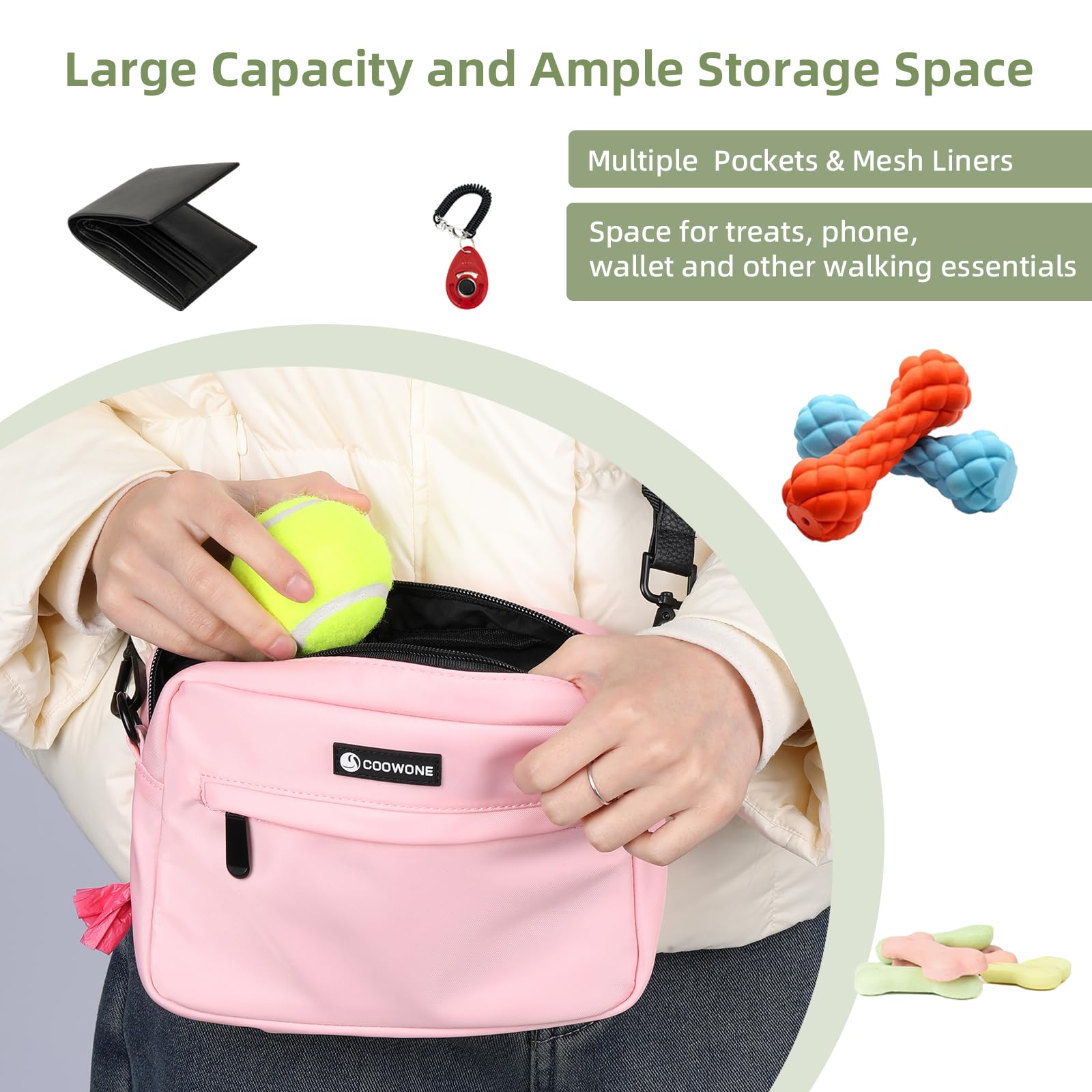 COOWONE Dog Training Treat Pouch - Hands-Free Crossbody Bag for Treats, Kibbles & Toys with Built-in Poop Bag Dispenser | Perfect for Dog Walking, Training Sessions & Outdoor Adventures | Durable Pet Food Carrier for Dog Moms & Trainers