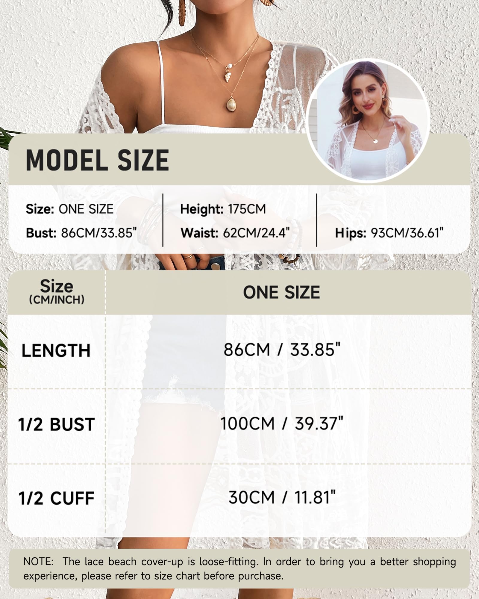 Bsubseach Women's Lace Kimono Cover Up - Lightweight Sheer Open Front Beach Cardigan for Summer Swimwear, Pool Party & Boho Outfits