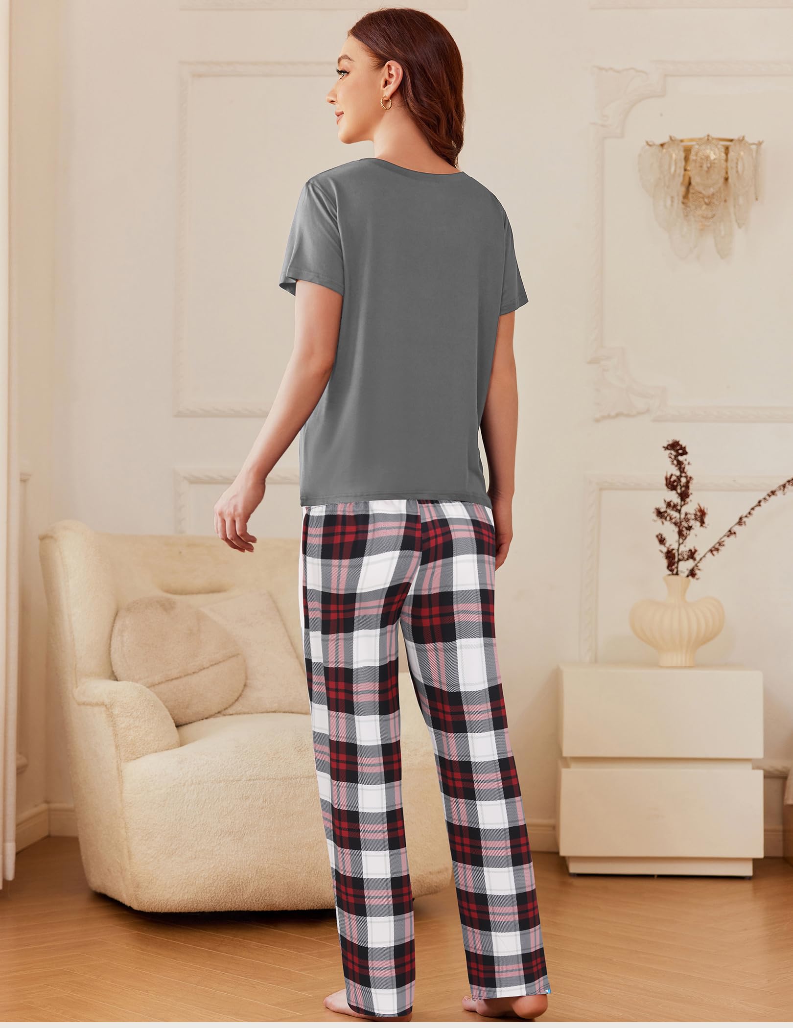 Ekouaer Women's Pajama Sets - 2 Pack Short Sleeve Sleepwear with Pockets, 4 Piece Lounge Pjs Set for Nightwear & Relaxing at Home