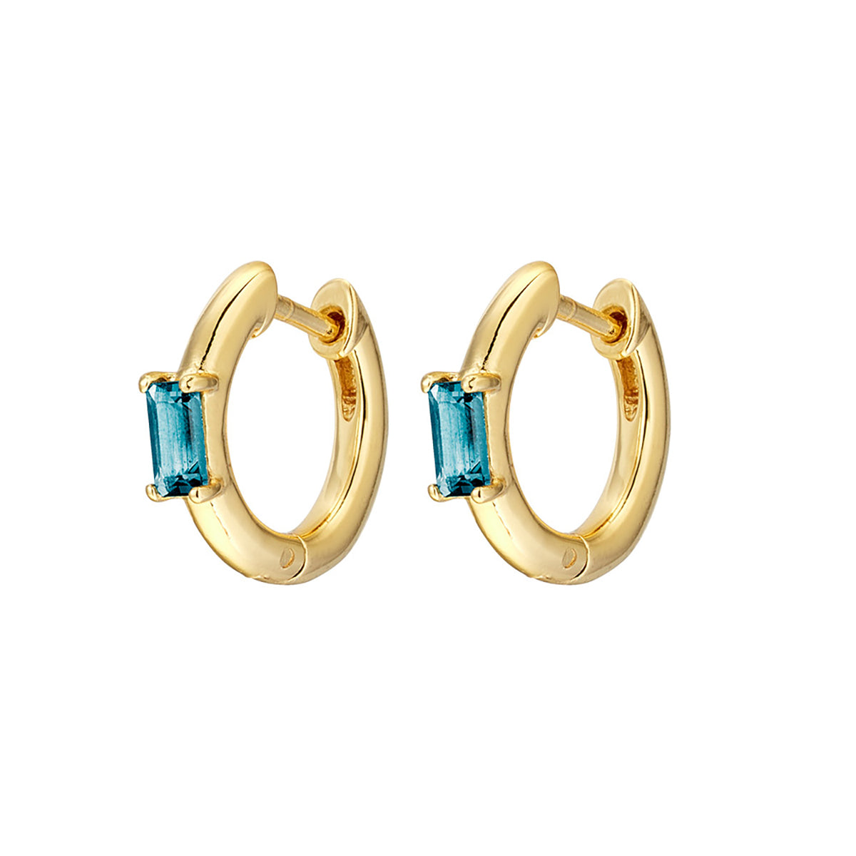 Lumen Baguette London Blue Huggie Earrings - Elegant Cubic Zirconia Hoop Earrings for Women, Perfect for Parties, Weddings & Everyday Wear