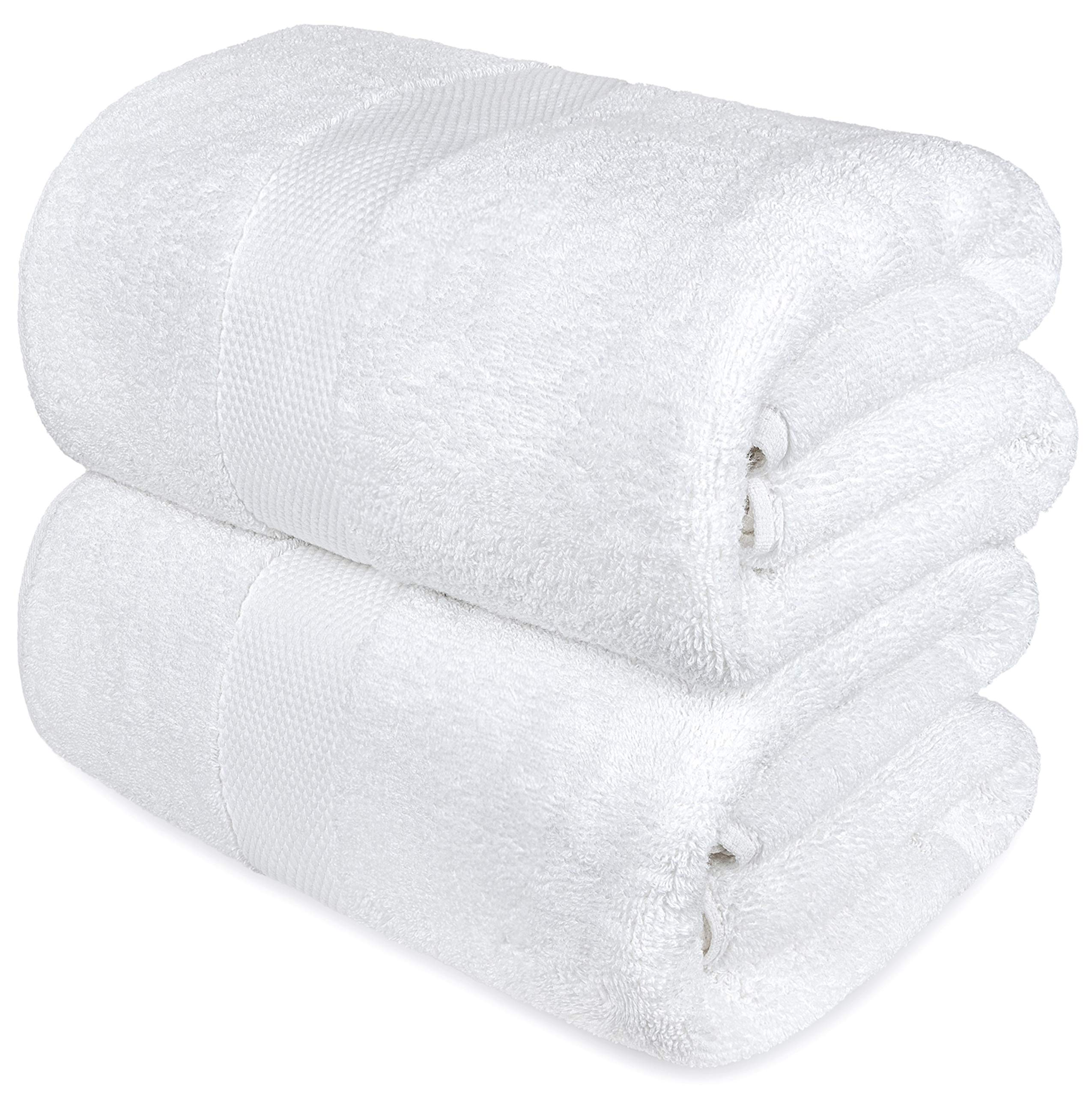Premium White Bath Towels Set of 2 - 30x56 Inch Ultra Soft Egyptian Cotton | Highly Absorbent Luxury Hotel & Spa Quality Bath Towels | Perfect for Bathroom, Guest Room & Spa Relaxation
