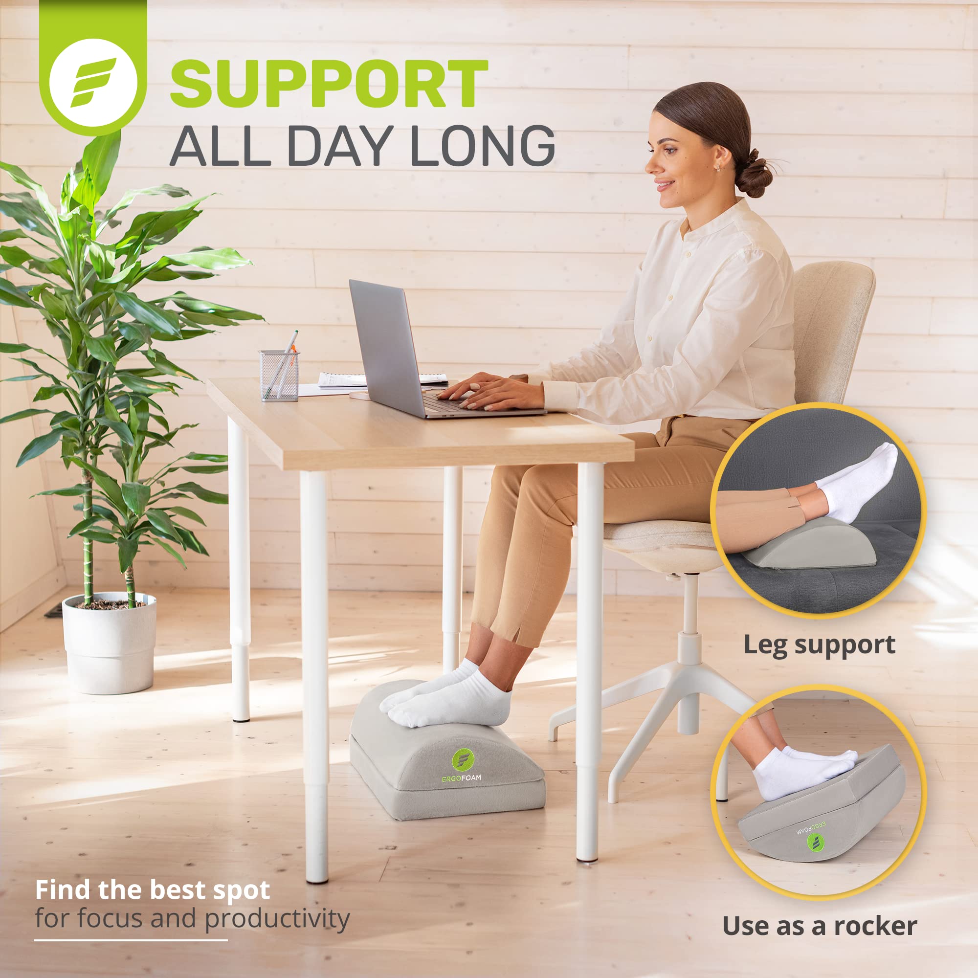 ErgoFoam Adjustable Under Desk Foot Rest - Chiropractor-Recommended Orthopedic Teardrop Design for Office & Home - 2-in-1 Premium Footrest for Lumbar, Back & Knee Pain Relief - Ergonomic Workspace Accessory (Grey) - Perfect for Long Hours Sitting at Computer Desk, Gaming or Studying