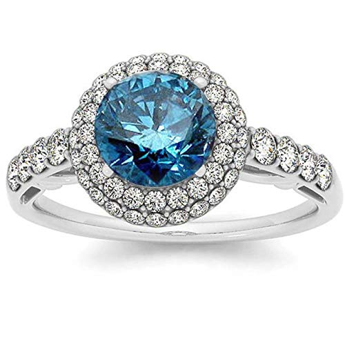 1.75 Ct Round Blue Diamond Double Halo Engagement Ring in 14K White Gold - Elegant Wedding Jewelry for Proposals, Anniversaries & Special Occasions