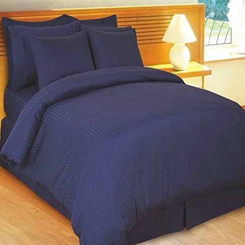 500-Thread-Count Ultra Soft Luxury Duvet Cover Set with Zipper Closure - King/Eastern King Size - Stripe Navy Blue Design - Perfect for Master Bedroom & Guest Room Decor