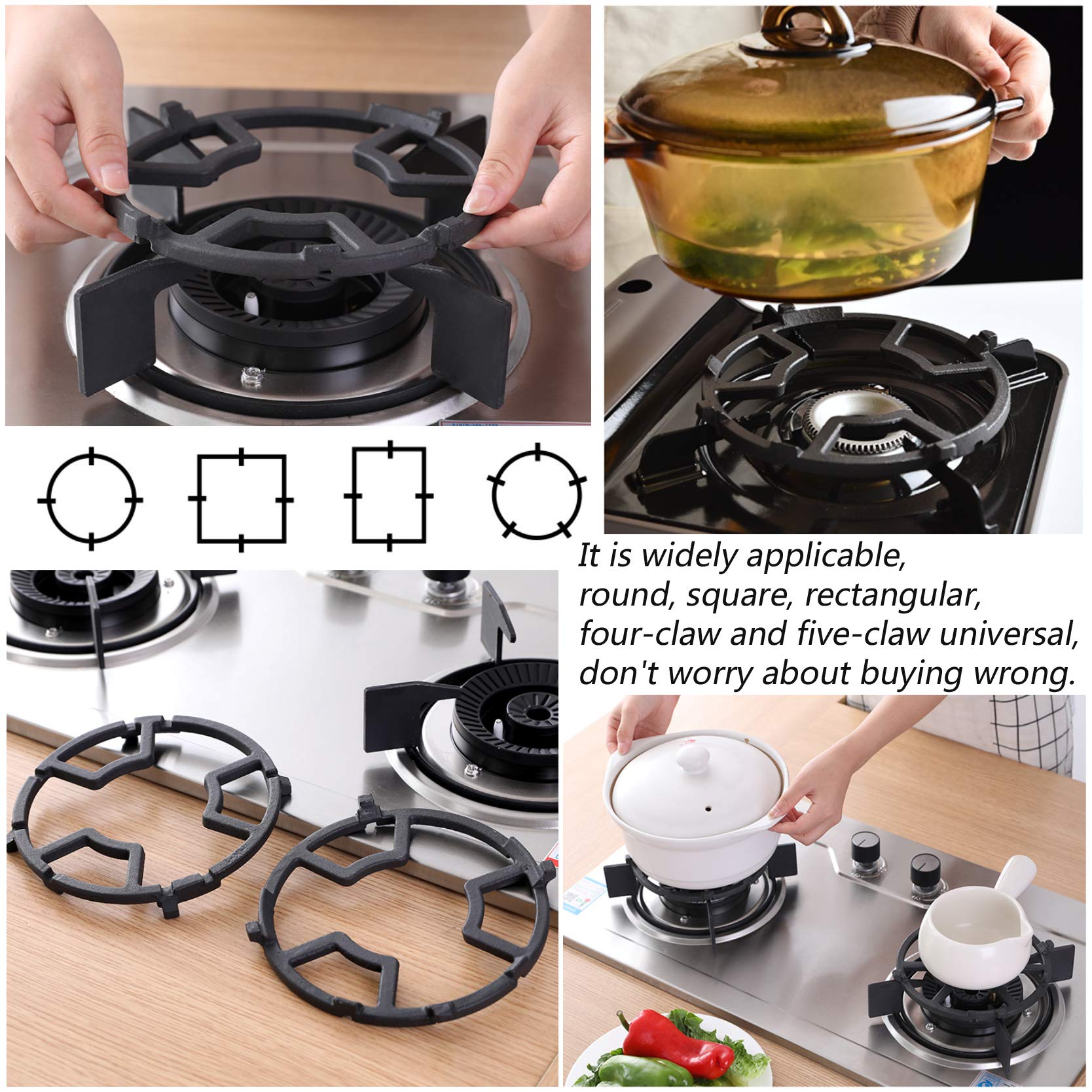 Non-Slip Cast Iron Gas Ring Reducer - 7.5 Inch Black Burner Grate for Butter Warmers & Small Saucepans - Universal Fit for Most Gas Stoves - Perfect for Wok Cooking, Melting Chocolate, and Simmering Sauces