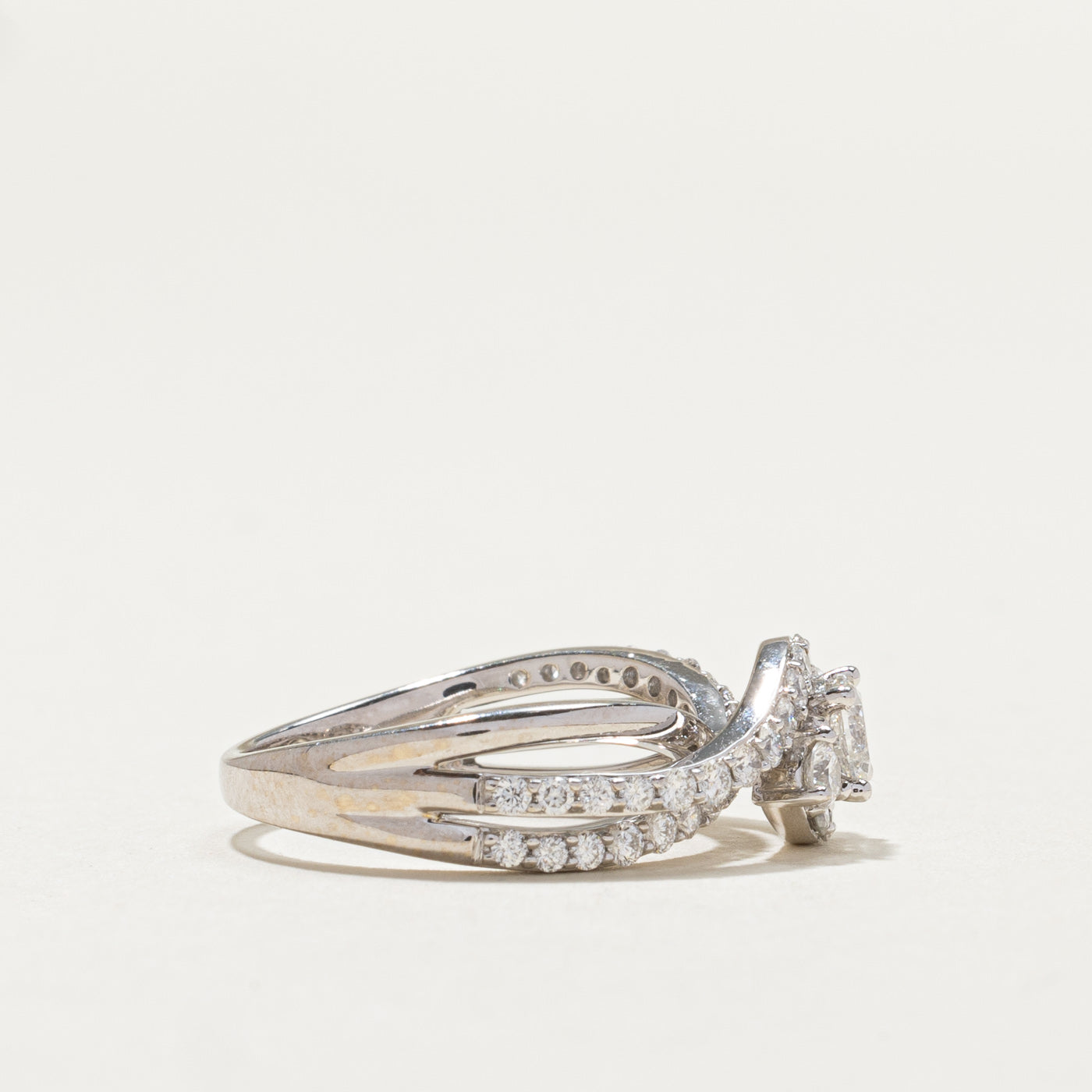 0.30ct Diamond Halo Crossover Ring with 0.76ctw Total Weight - Size 5 | Elegant Bridal Jewelry for Engagement & Wedding | Perfect Gift for Her