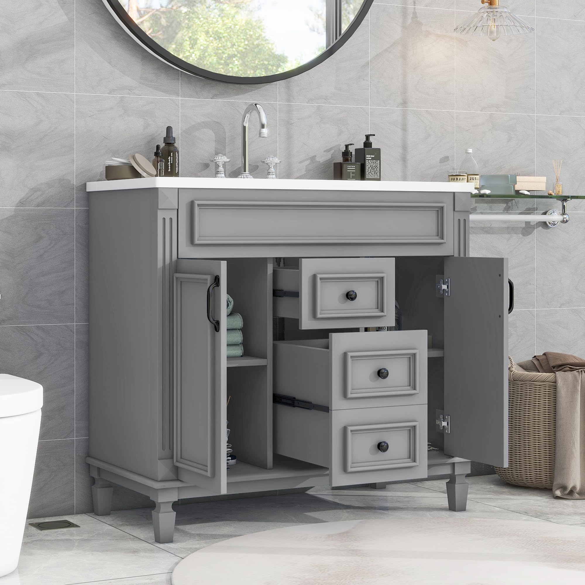 Merax 36 Inch Freestanding Bathroom Vanity Set with Sink - Single Sink Vanity Cabinet with 36