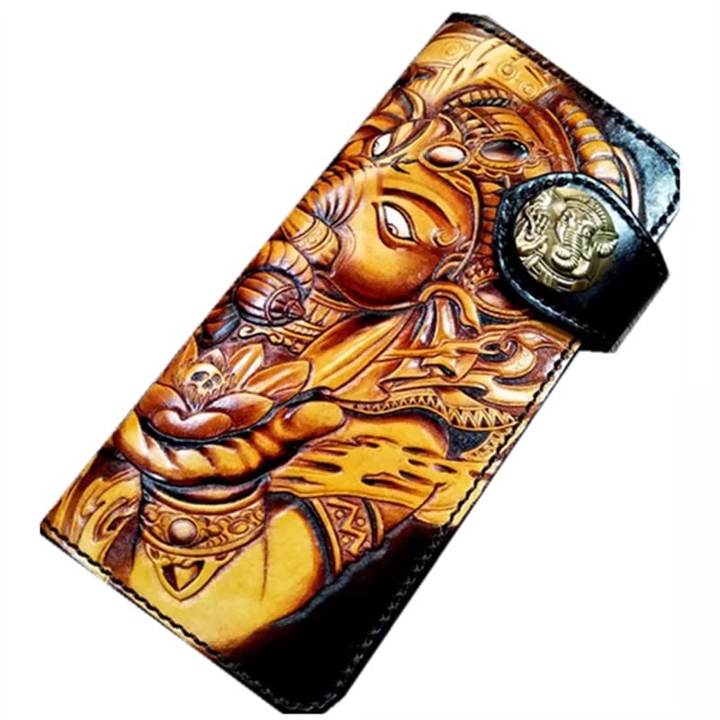 Hand-Carved 3D Genuine Leather Wallet for Men - Personalized Biker & Travel Wallet with Unique Leather Carving & Hand-Painting | Perfect Gift for Dad, Husband & Bikers (Office, Travel, Motorcycle Riding)