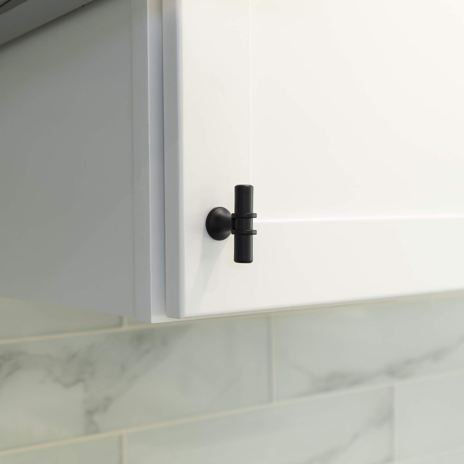 12-Pack Matte Black T-Bar Handles for Kitchen Cabinets & Dressers