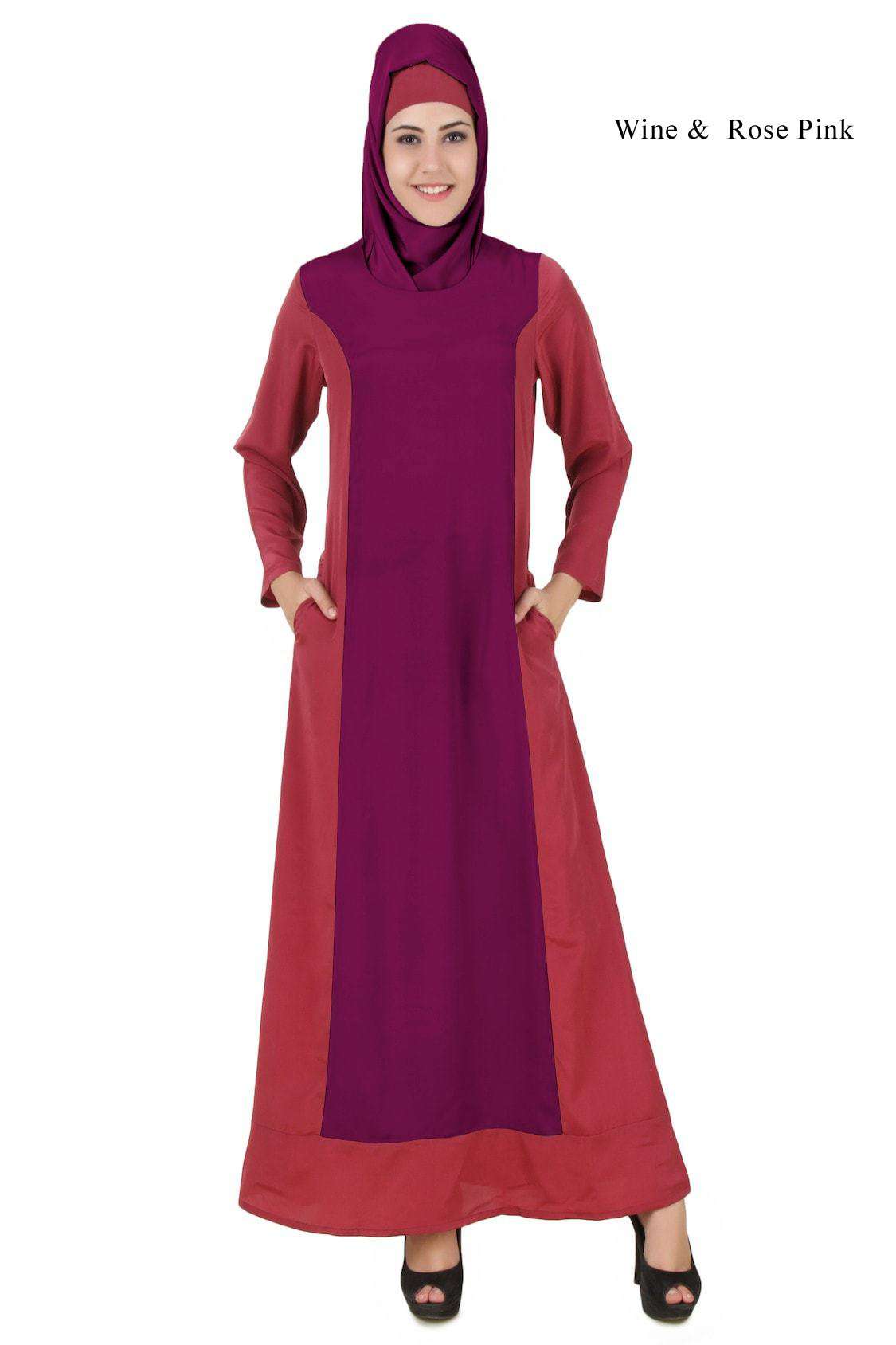 Arshi Slim Fit Rose Pink & Warm Grey Abaya - Elegant Muslim Dress for Women | Perfect for Prayer, Mosque & Special Occasions